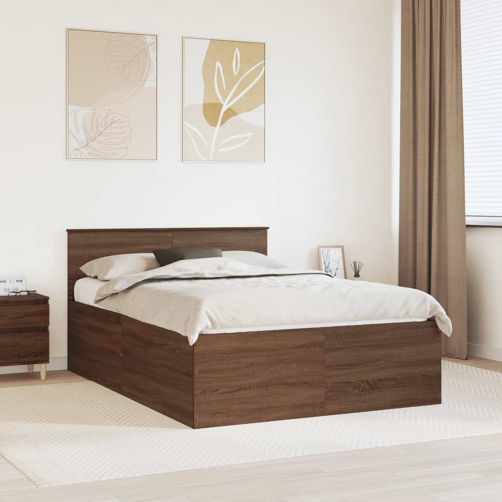 Bedframe met hoofdeinde Bruin Eiken 150 x 200 cm Bewerkt hout is nu te koop bij PeponiXL, paradijselijk wonen!