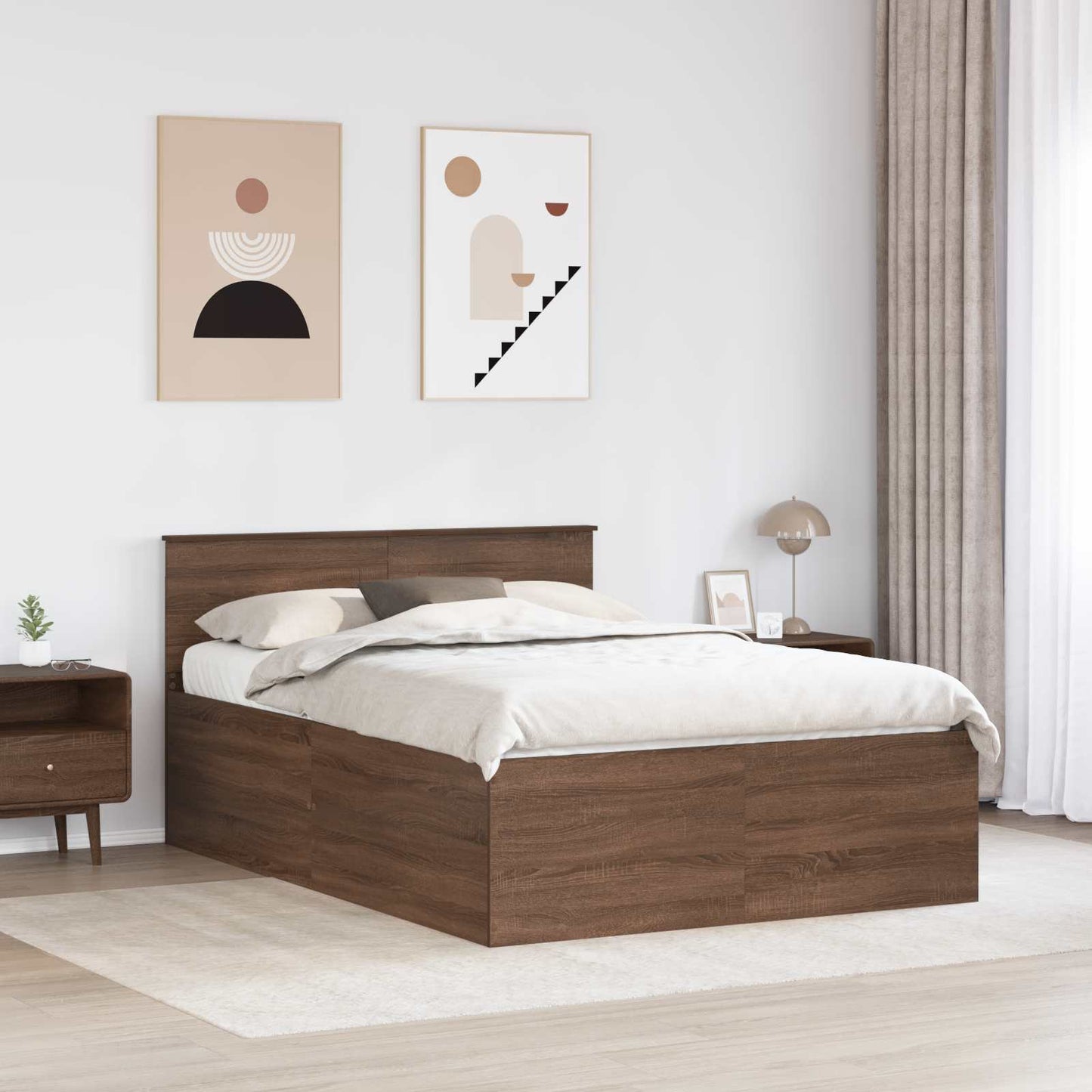 Bedframe met hoofdeinde Bruin Eiken 150 x 200 cm Bewerkt hout is nu te koop bij PeponiXL, paradijselijk wonen!