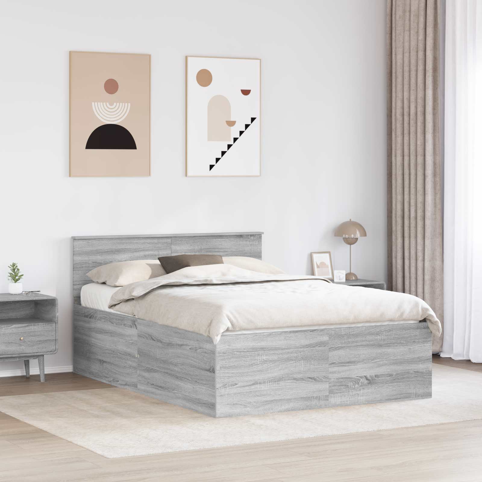Bedframe met hoofdeinde Grijs Sonoma 140 x 190 cm Bewerkt hout is nu te koop bij PeponiXL, paradijselijk wonen!