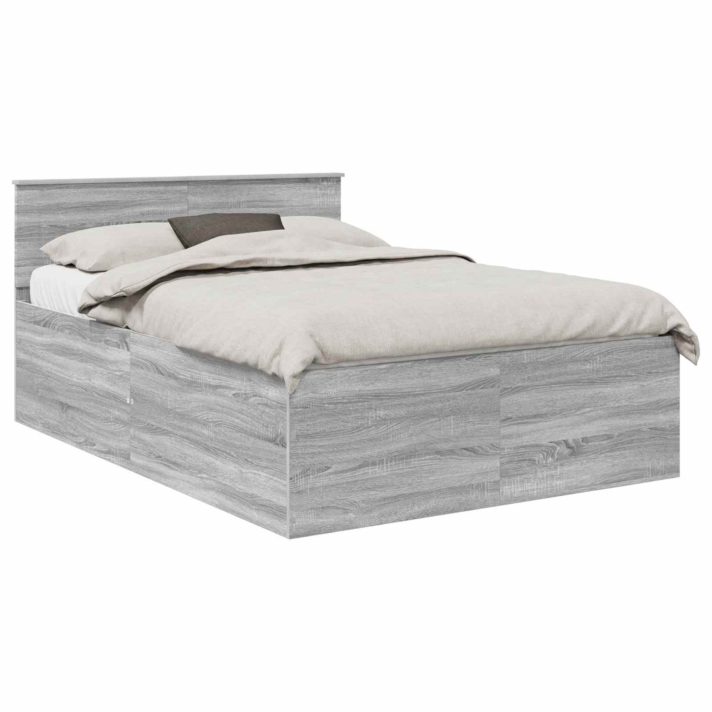 Bedframe met hoofdeinde Grijs Sonoma 140 x 190 cm Bewerkt hout is nu te koop bij PeponiXL, paradijselijk wonen!