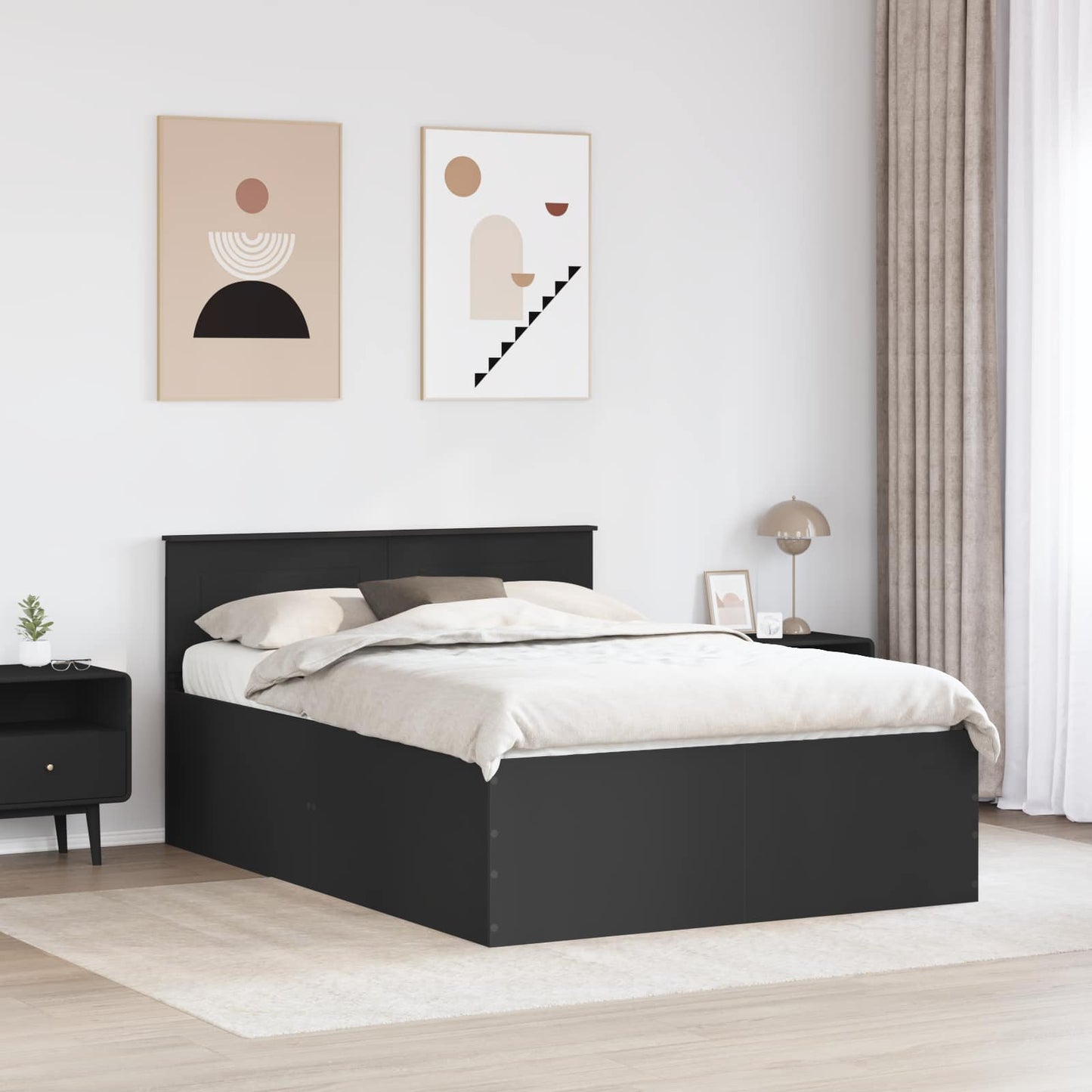 Bedframe met hoofdeinde Zwart 140 x 200 cm Bewerkt hout is nu te koop bij PeponiXL, paradijselijk wonen!