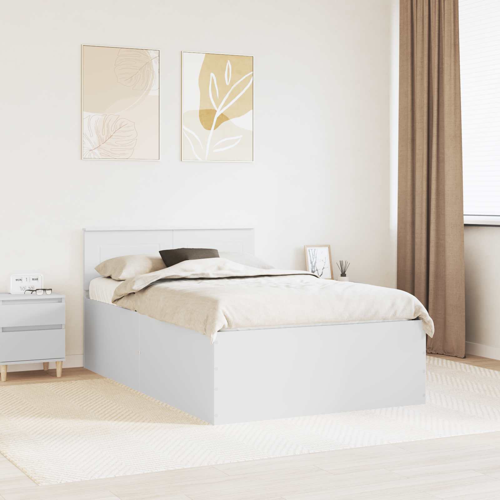Bedframe met hoofdeinde Wit 135 x 190 cm Bewerkt hout is nu te koop bij PeponiXL, paradijselijk wonen!