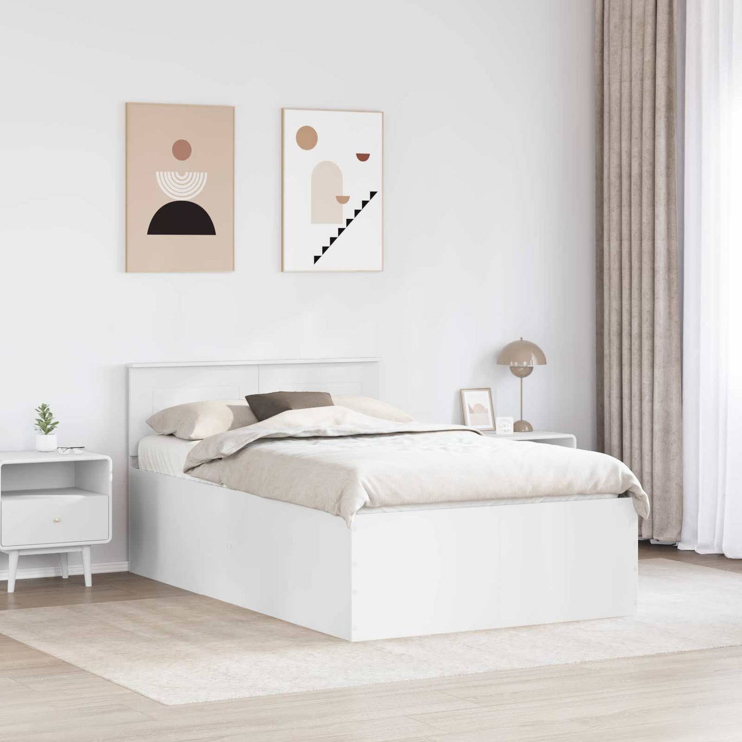 Bedframe met hoofdeinde Wit 135 x 190 cm Bewerkt hout is nu te koop bij PeponiXL, paradijselijk wonen!