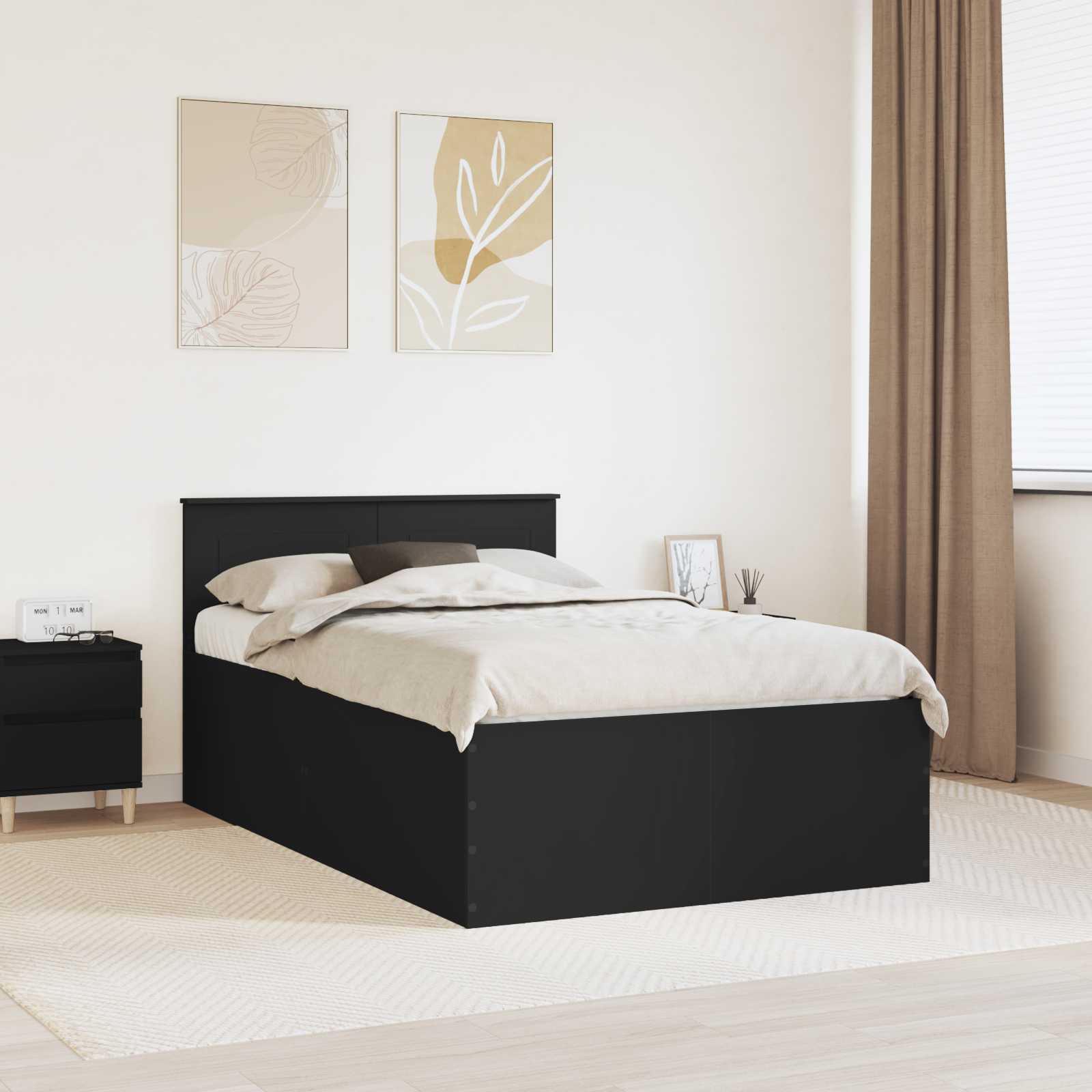 Bedframe met hoofdeinde Zwart 135 x 190 cm Bewerkt hout is nu te koop bij PeponiXL, paradijselijk wonen!
