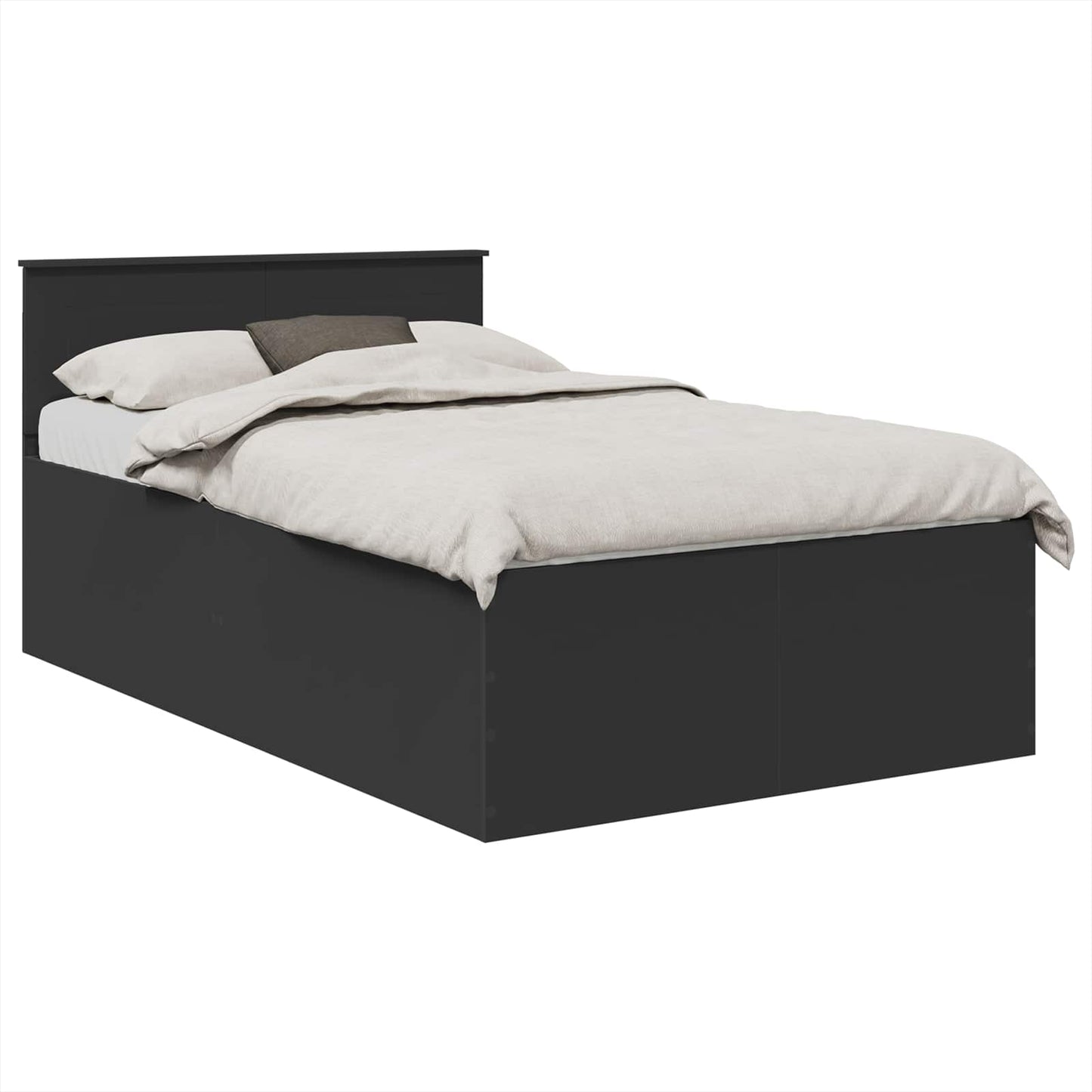 Bedframe met hoofdeinde Zwart 135 x 190 cm Bewerkt hout is nu te koop bij PeponiXL, paradijselijk wonen!