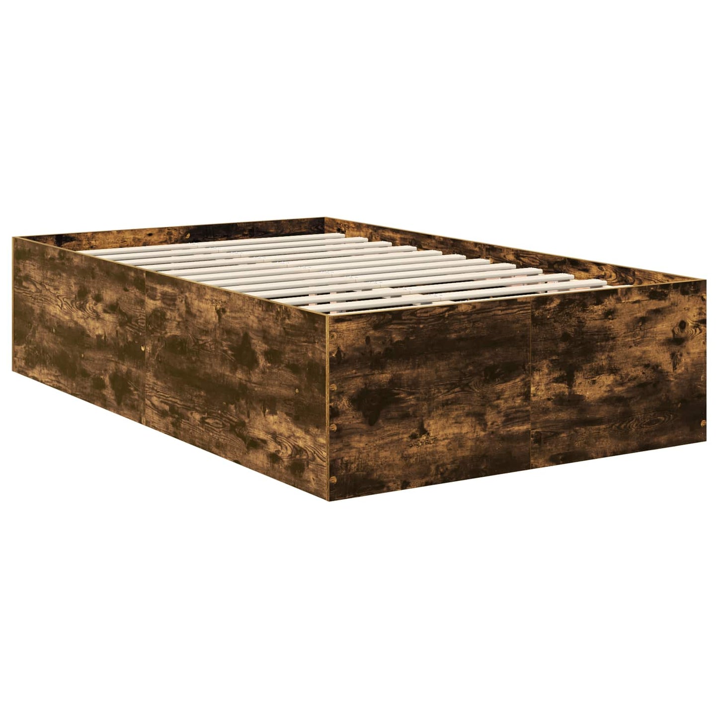 Bedframe met hoofdeinde Gerookt eiken 135 x 190 cm Bewerkt hout is nu te koop bij PeponiXL, paradijselijk wonen!