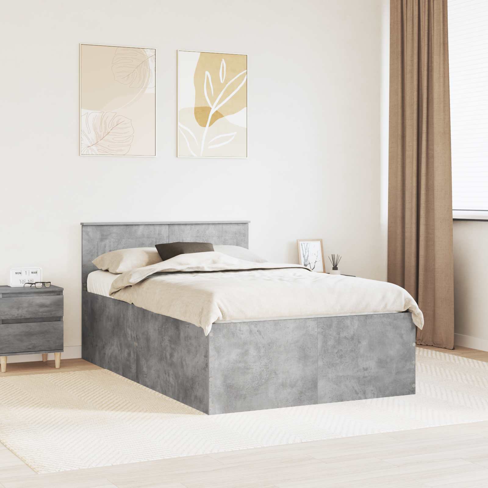 Bedframe met hoofdeinde Beton Grijs 120 x 190 cm Bewerkt hout is nu te koop bij PeponiXL, paradijselijk wonen!