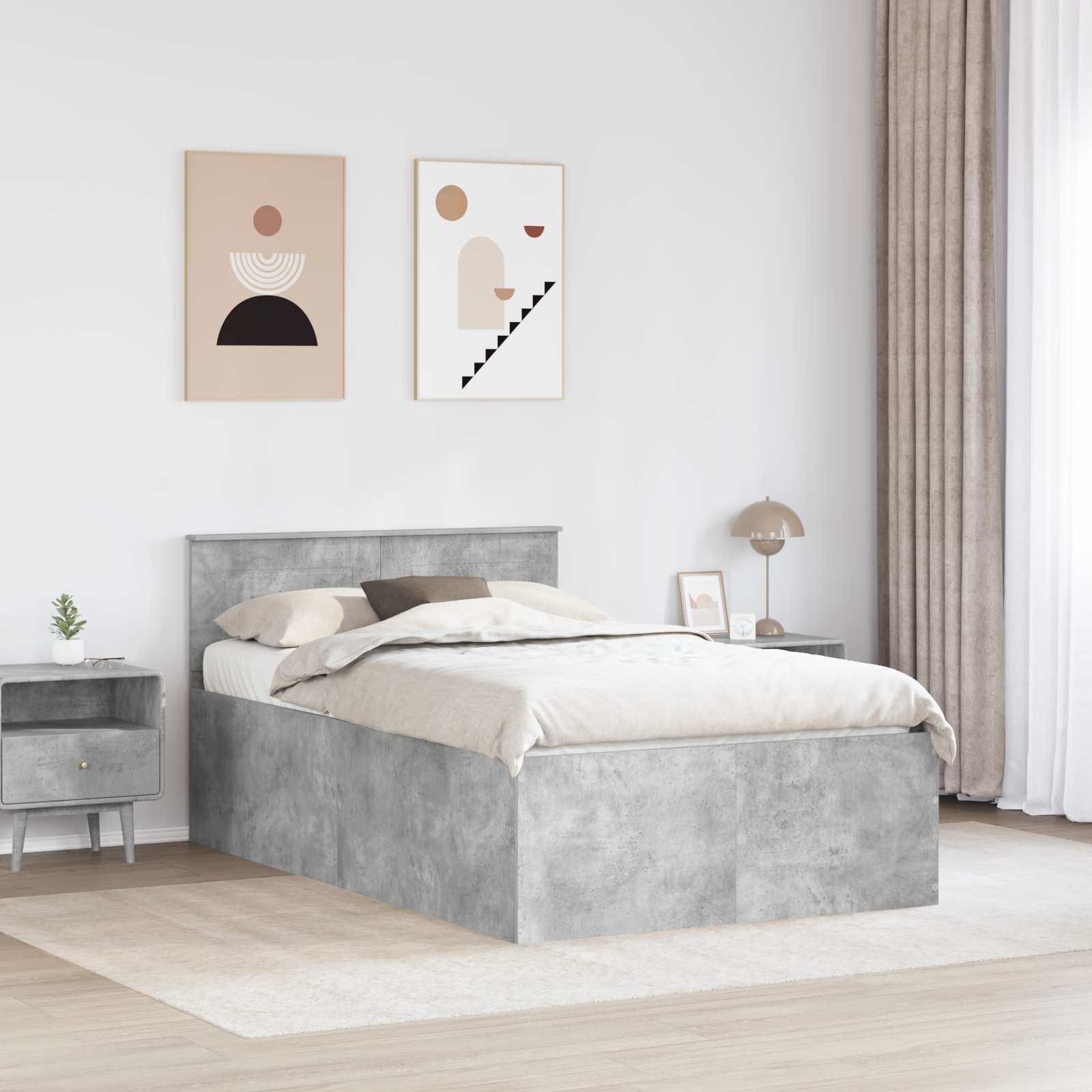 Bedframe met hoofdeinde Beton Grijs 120 x 190 cm Bewerkt hout is nu te koop bij PeponiXL, paradijselijk wonen!