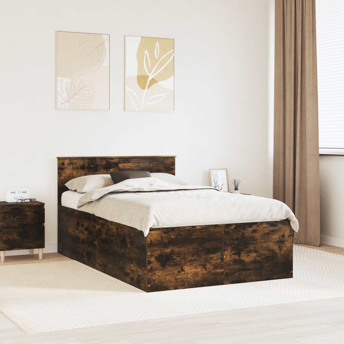 Bedframe met hoofdeinde Gerookt eiken 120 x 190 cm Bewerkt hout is nu te koop bij PeponiXL, paradijselijk wonen!