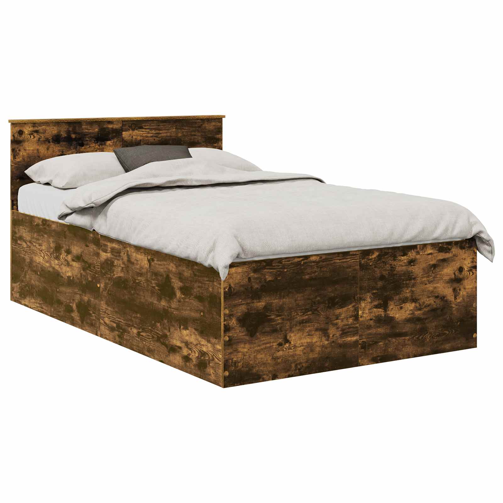 Bedframe met hoofdeinde Gerookt eiken 120 x 190 cm Bewerkt hout is nu te koop bij PeponiXL, paradijselijk wonen!