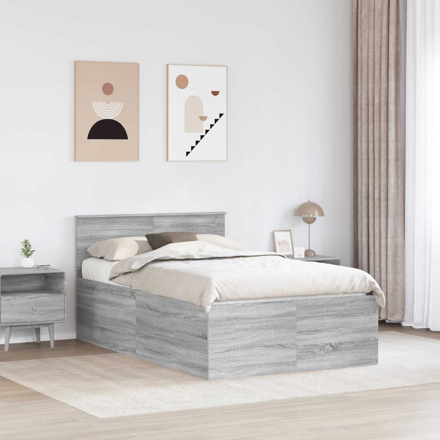 Bedframe met hoofdeinde Grijs Sonoma 120 x 190 cm Bewerkt hout is nu te koop bij PeponiXL, paradijselijk wonen!