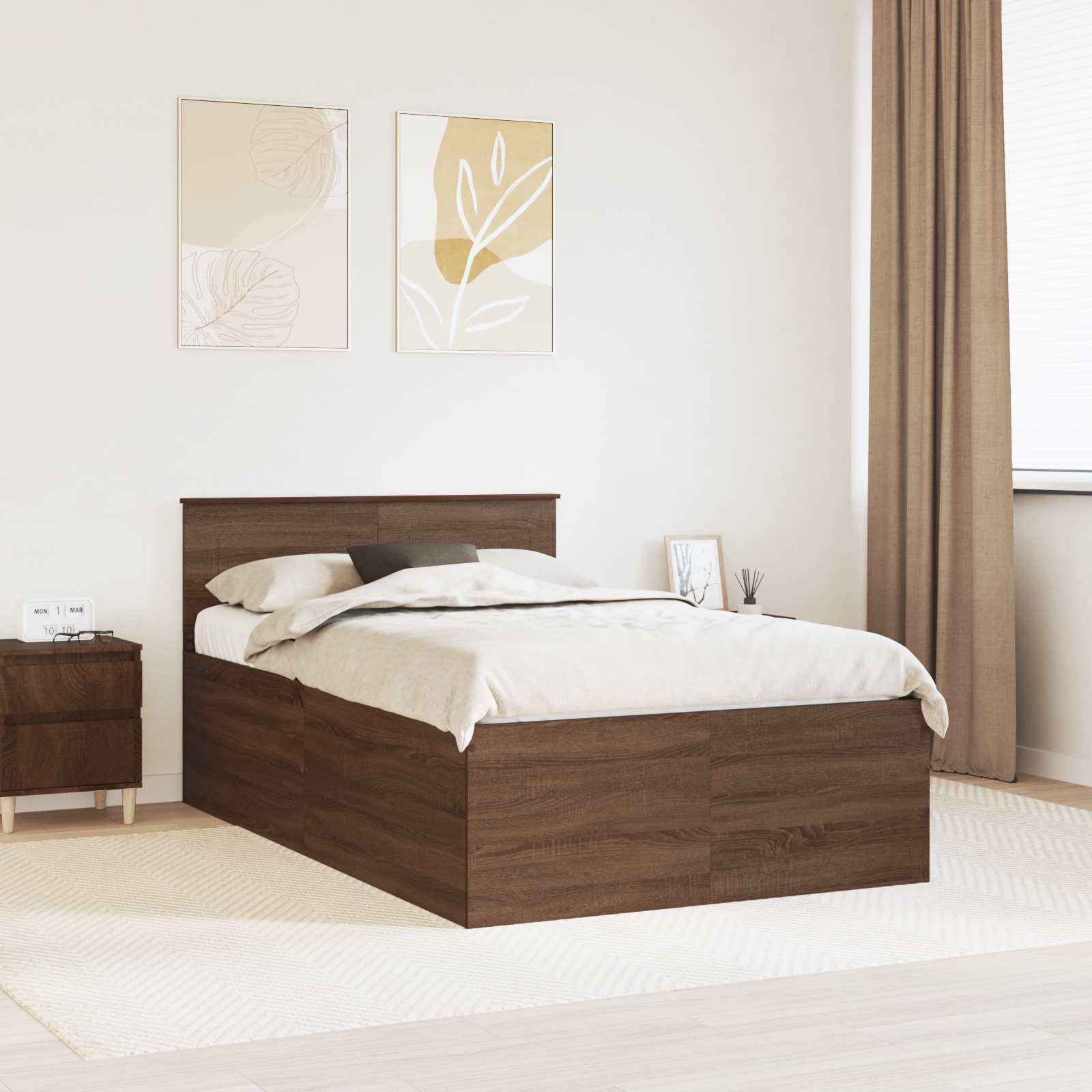 Bedframe met hoofdeinde Bruin Eiken 120 x 190 cm Bewerkt hout is nu te koop bij PeponiXL, paradijselijk wonen!