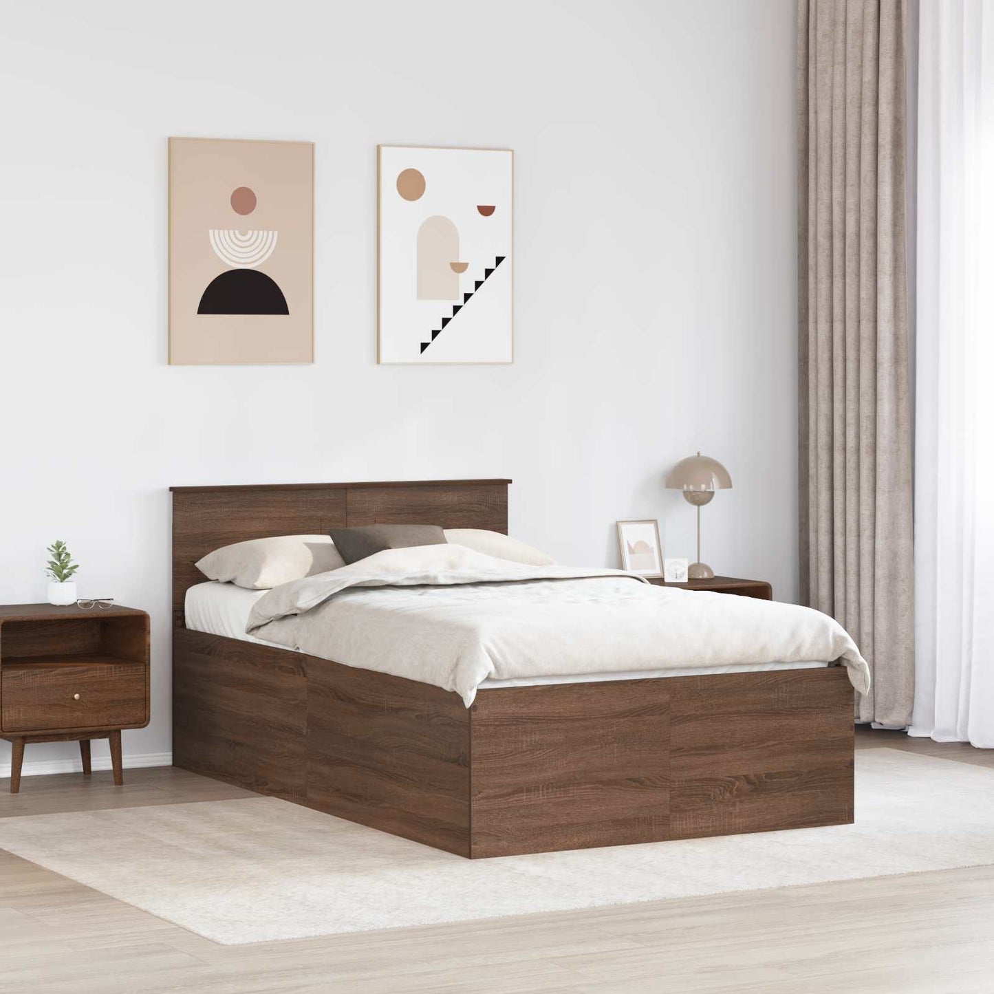Bedframe met hoofdeinde Bruin Eiken 120 x 190 cm Bewerkt hout is nu te koop bij PeponiXL, paradijselijk wonen!
