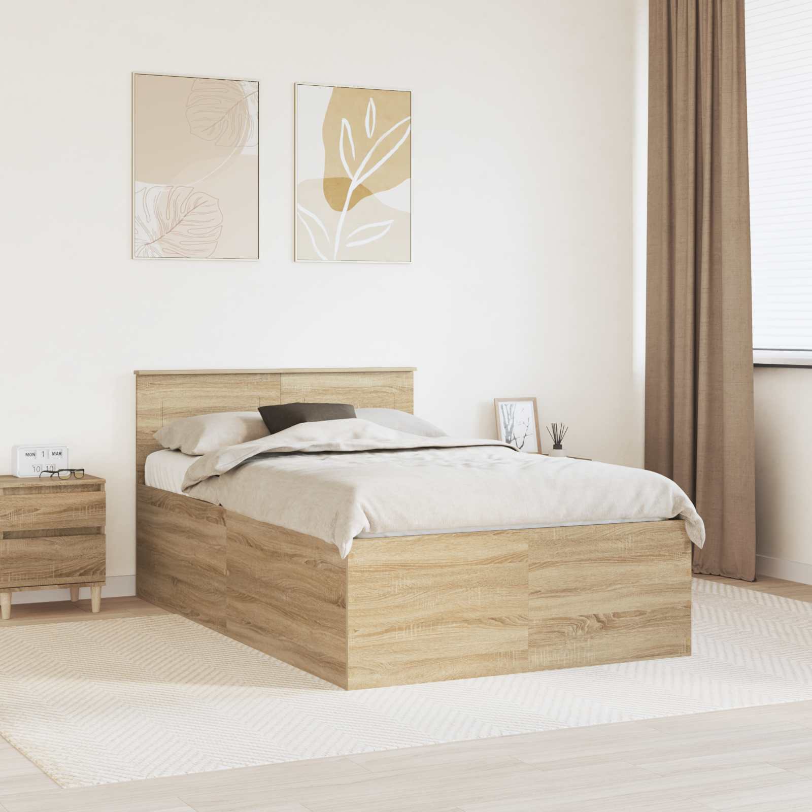 Bedframe met hoofdeinde Sonoma Eiken 120 x 200 cm Bewerkt hout is nu te koop bij PeponiXL, paradijselijk wonen!