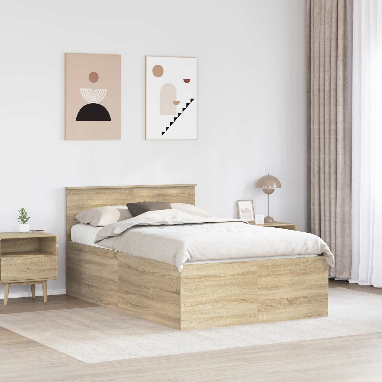Bedframe met hoofdeinde Sonoma Eiken 120 x 200 cm Bewerkt hout is nu te koop bij PeponiXL, paradijselijk wonen!