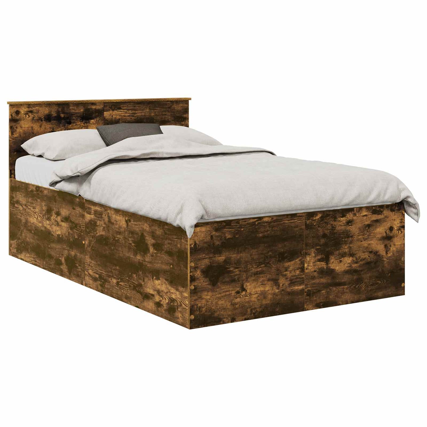 Bedframe met hoofdeinde Gerookt eiken 120 x 200 cm Bewerkt hout is nu te koop bij PeponiXL, paradijselijk wonen!