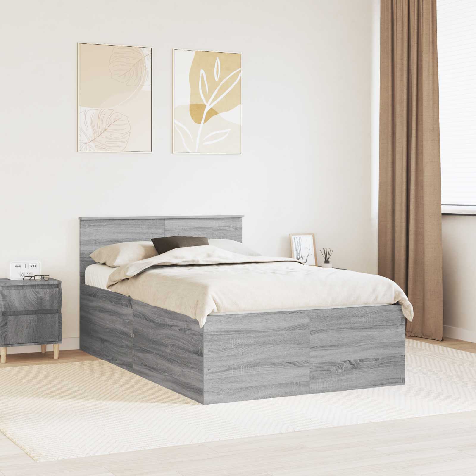 Bedframe met hoofdeinde Grijs Sonoma 120 x 200 cm Bewerkt hout is nu te koop bij PeponiXL, paradijselijk wonen!