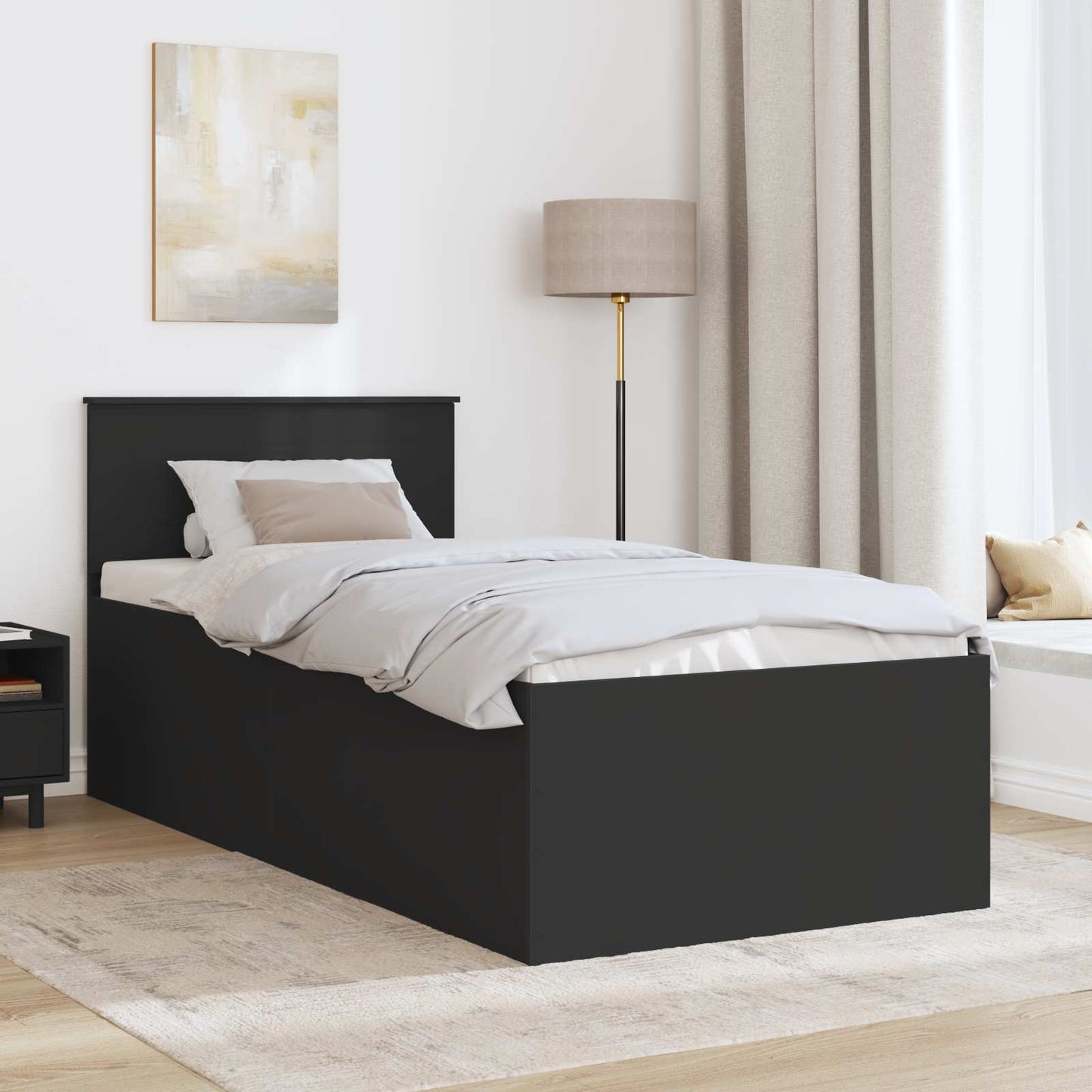 Bedframe met hoofdeinde Zwart 120 x 200 cm Bewerkt hout is nu te koop bij PeponiXL, paradijselijk wonen!