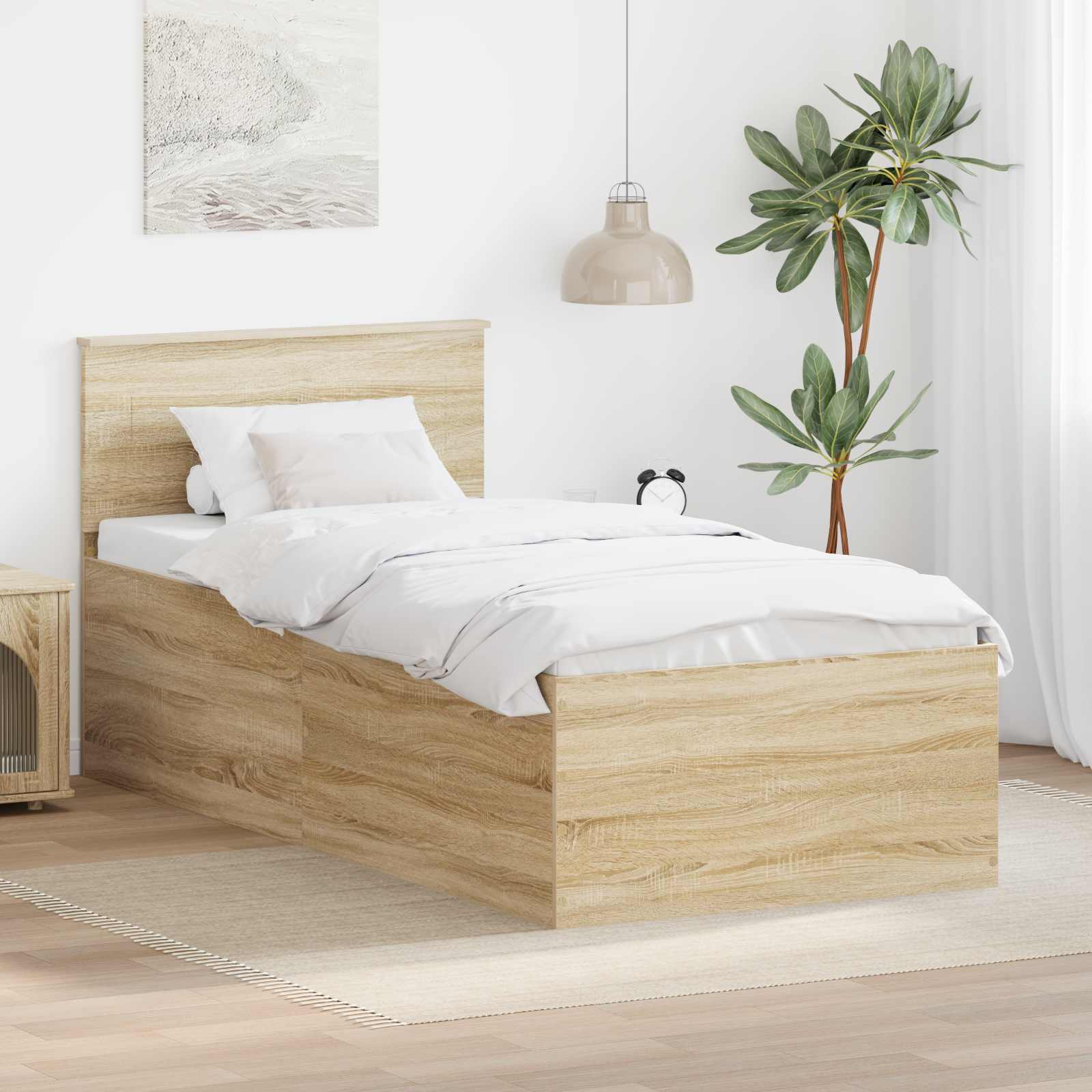Bedframe met hoofdeinde Sonoma Eiken 120 x 200 cm Bewerkt hout is nu te koop bij PeponiXL, paradijselijk wonen!