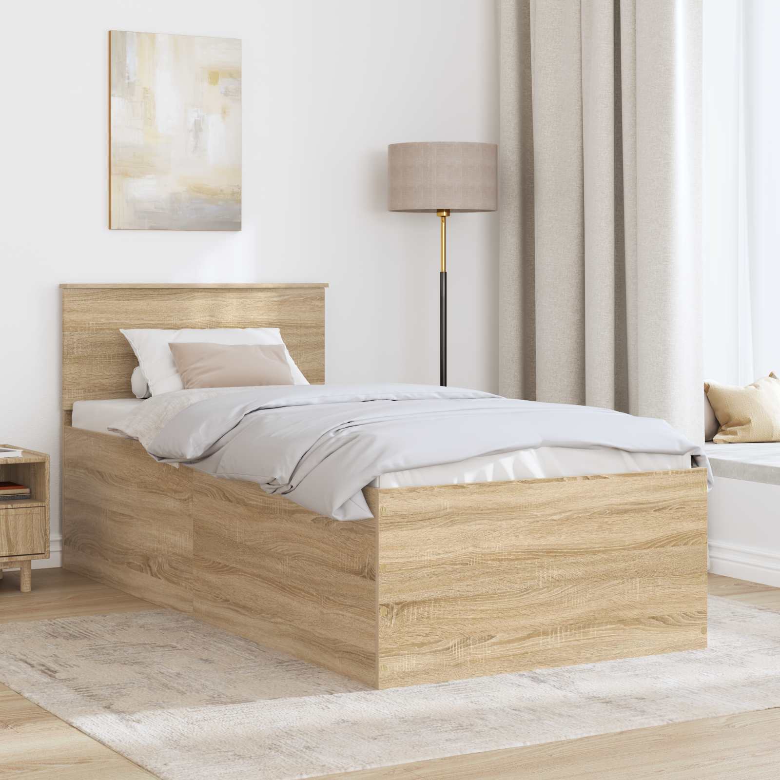 Bedframe met hoofdeinde Sonoma Eiken 120 x 200 cm Bewerkt hout is nu te koop bij PeponiXL, paradijselijk wonen!