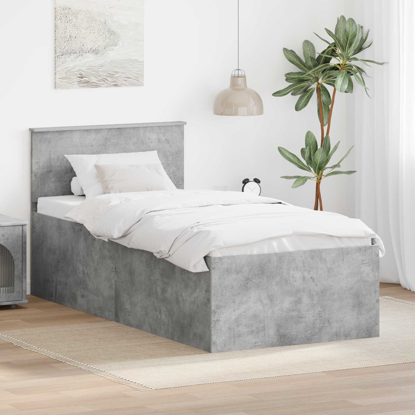 Bedframe met hoofdeinde Beton Grijs 120 x 200 cm Bewerkt hout is nu te koop bij PeponiXL, paradijselijk wonen!