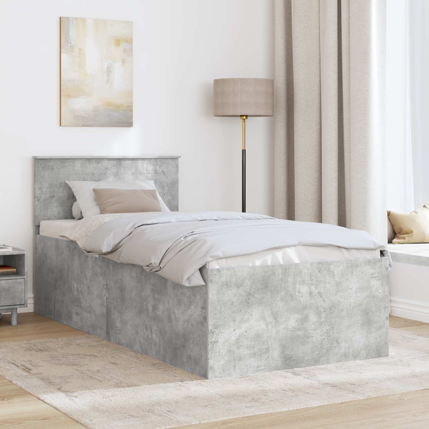 Bedframe met hoofdeinde Beton Grijs 120 x 200 cm Bewerkt hout is nu te koop bij PeponiXL, paradijselijk wonen!
