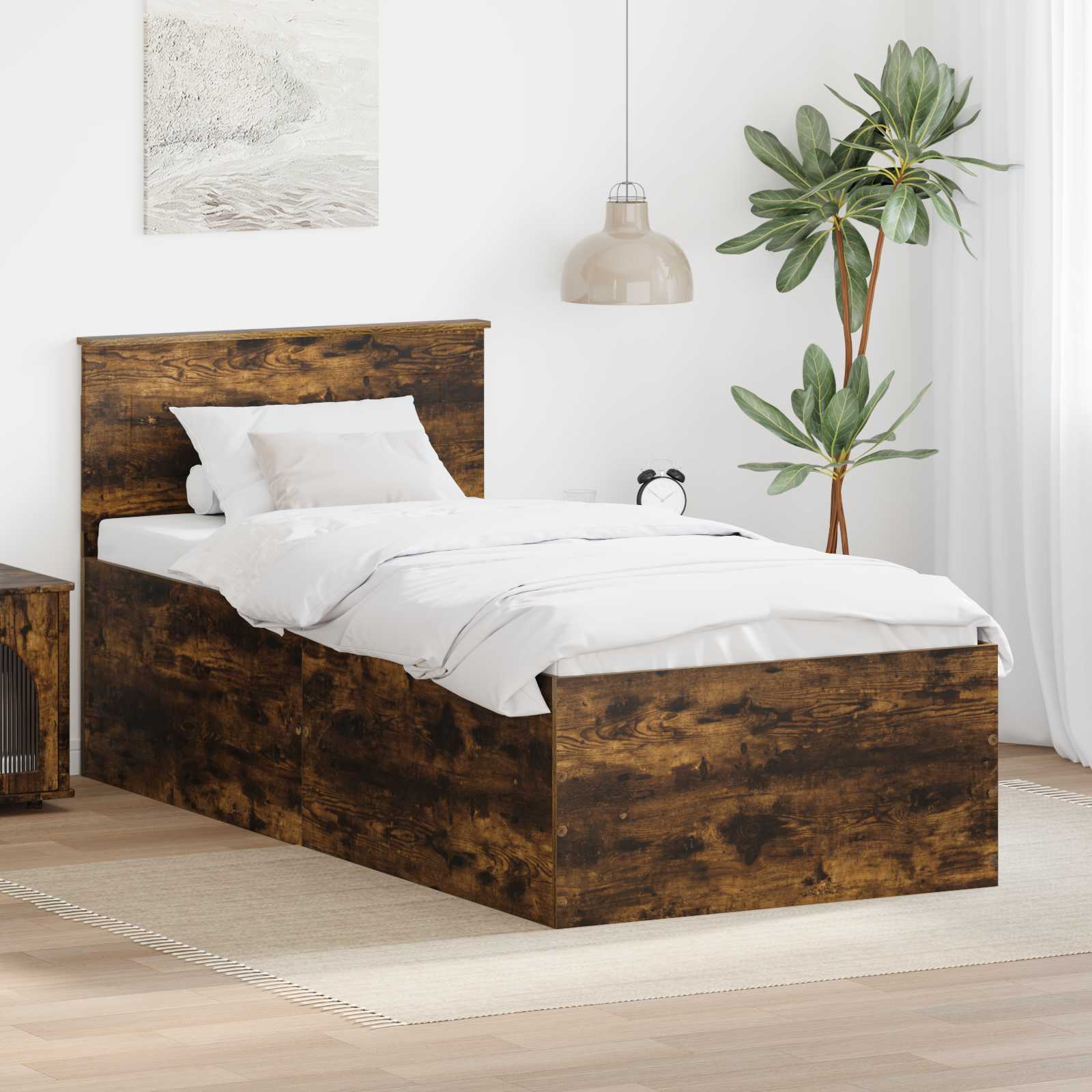 Bedframe met hoofdeinde Gerookt eiken 120 x 200 cm Bewerkt hout is nu te koop bij PeponiXL, paradijselijk wonen!