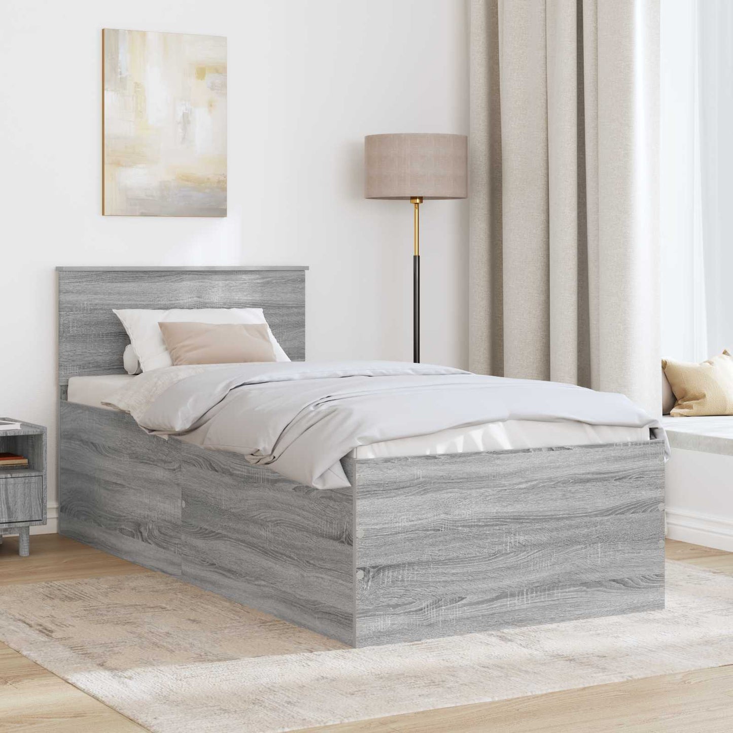 Bedframe met hoofdeinde Grijs Sonoma 120 x 200 cm Bewerkt hout is nu te koop bij PeponiXL, paradijselijk wonen!