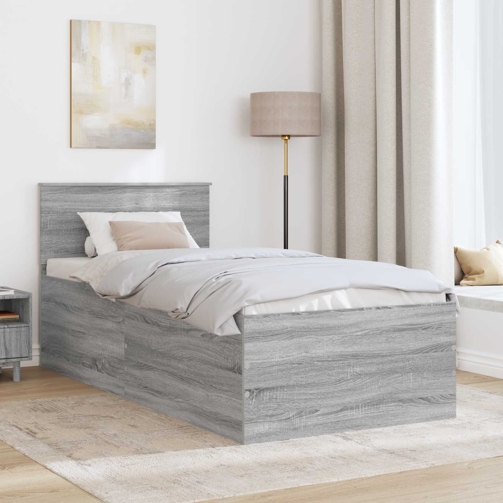 Bedframe met hoofdeinde Grijs Sonoma 120 x 200 cm Bewerkt hout is nu te koop bij PeponiXL, paradijselijk wonen!