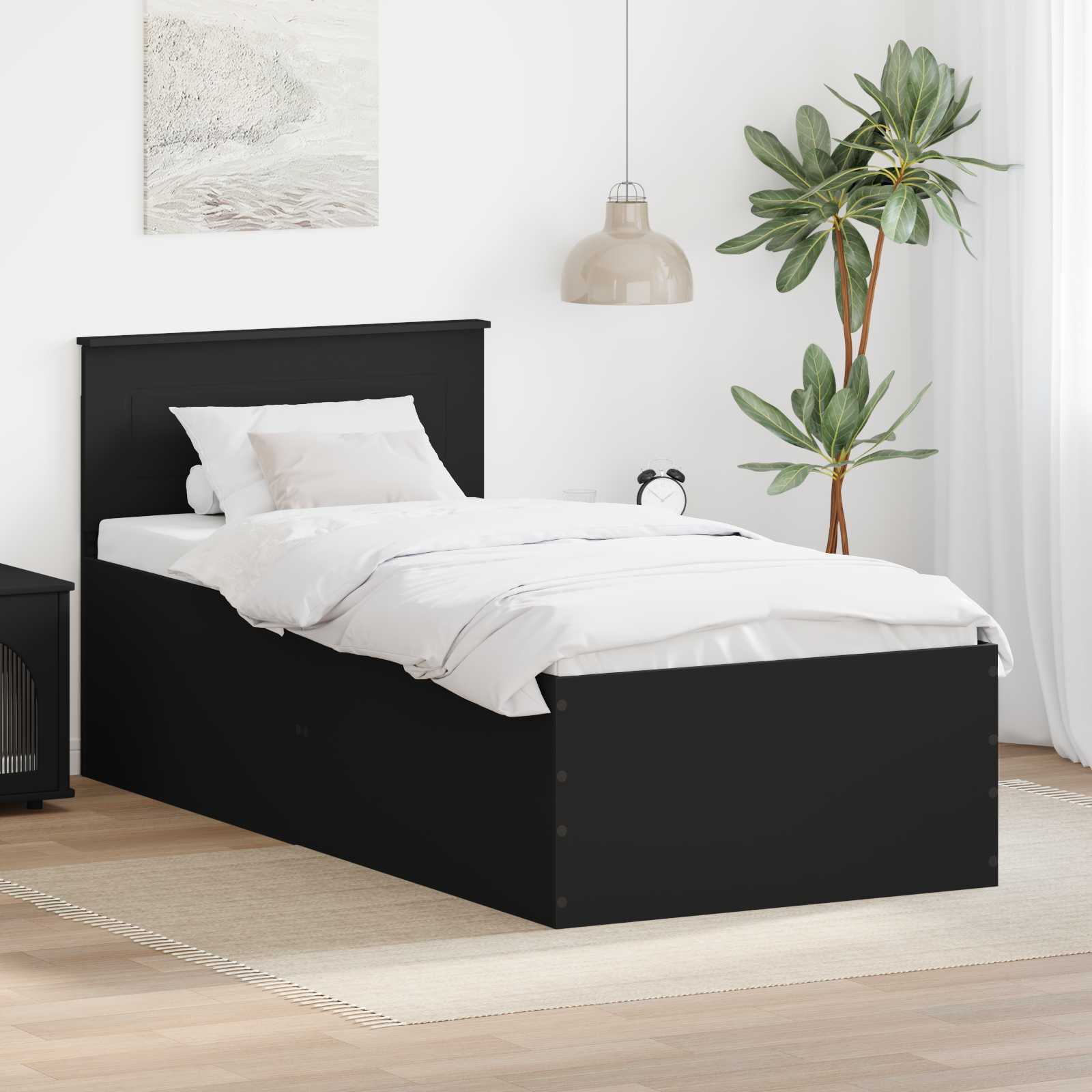 Bedframe met hoofdeinde Zwart 75 x 190 cm Bewerkt hout is nu te koop bij PeponiXL, paradijselijk wonen!