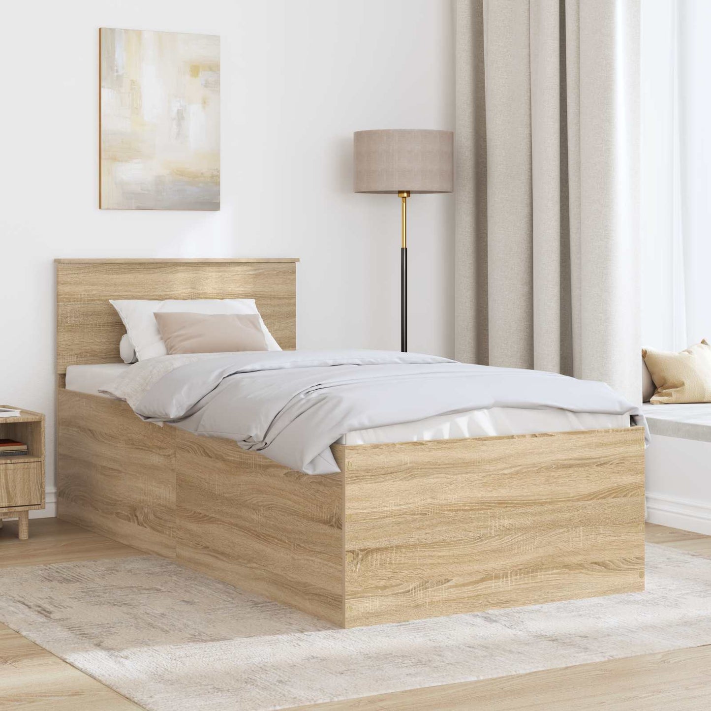 Bedframe met hoofdeinde Sonoma Eiken 75 x 190 cm Bewerkt hout is nu te koop bij PeponiXL, paradijselijk wonen!