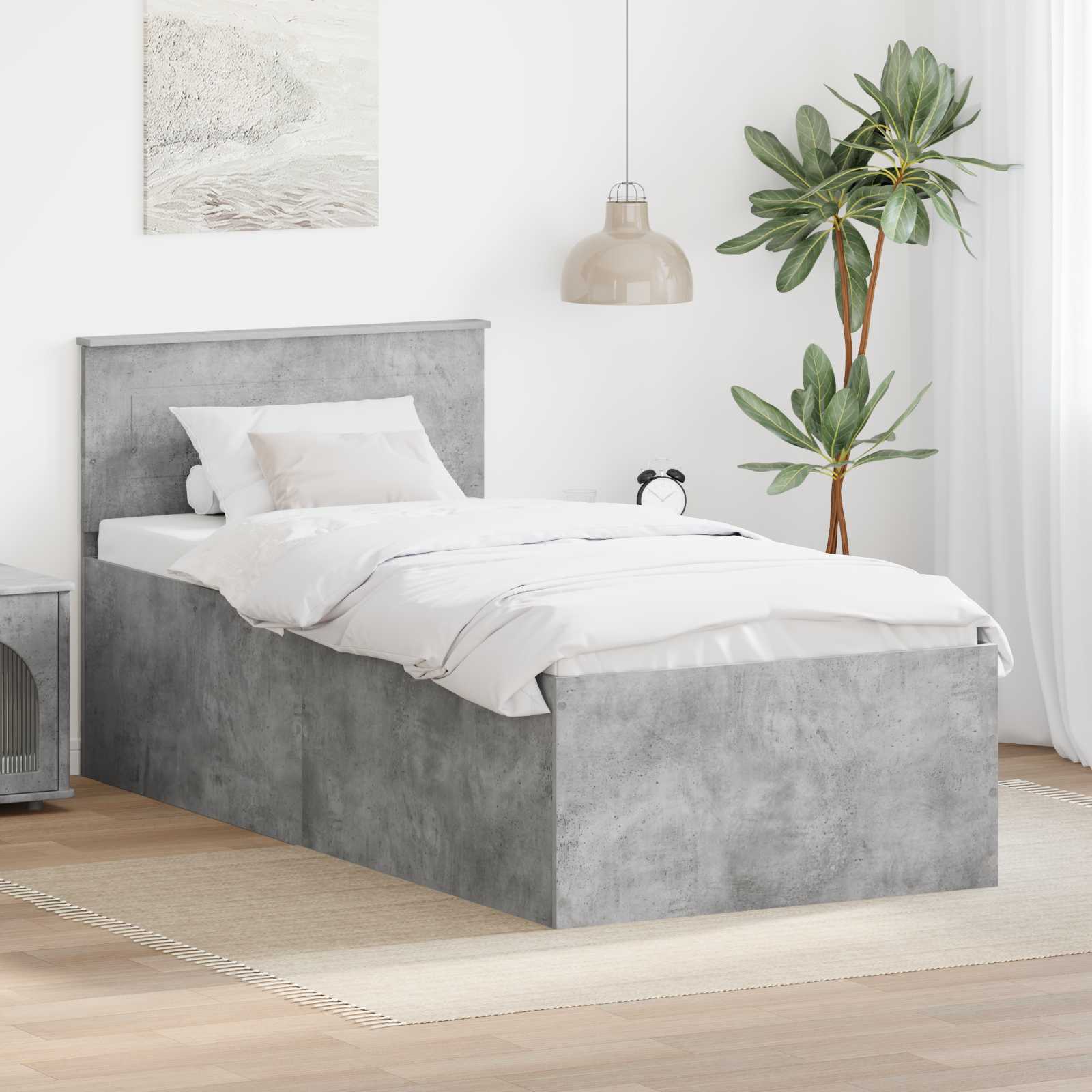 Bedframe met hoofdeinde Beton Grijs 75 x 190 cm Bewerkt hout is nu te koop bij PeponiXL, paradijselijk wonen!
