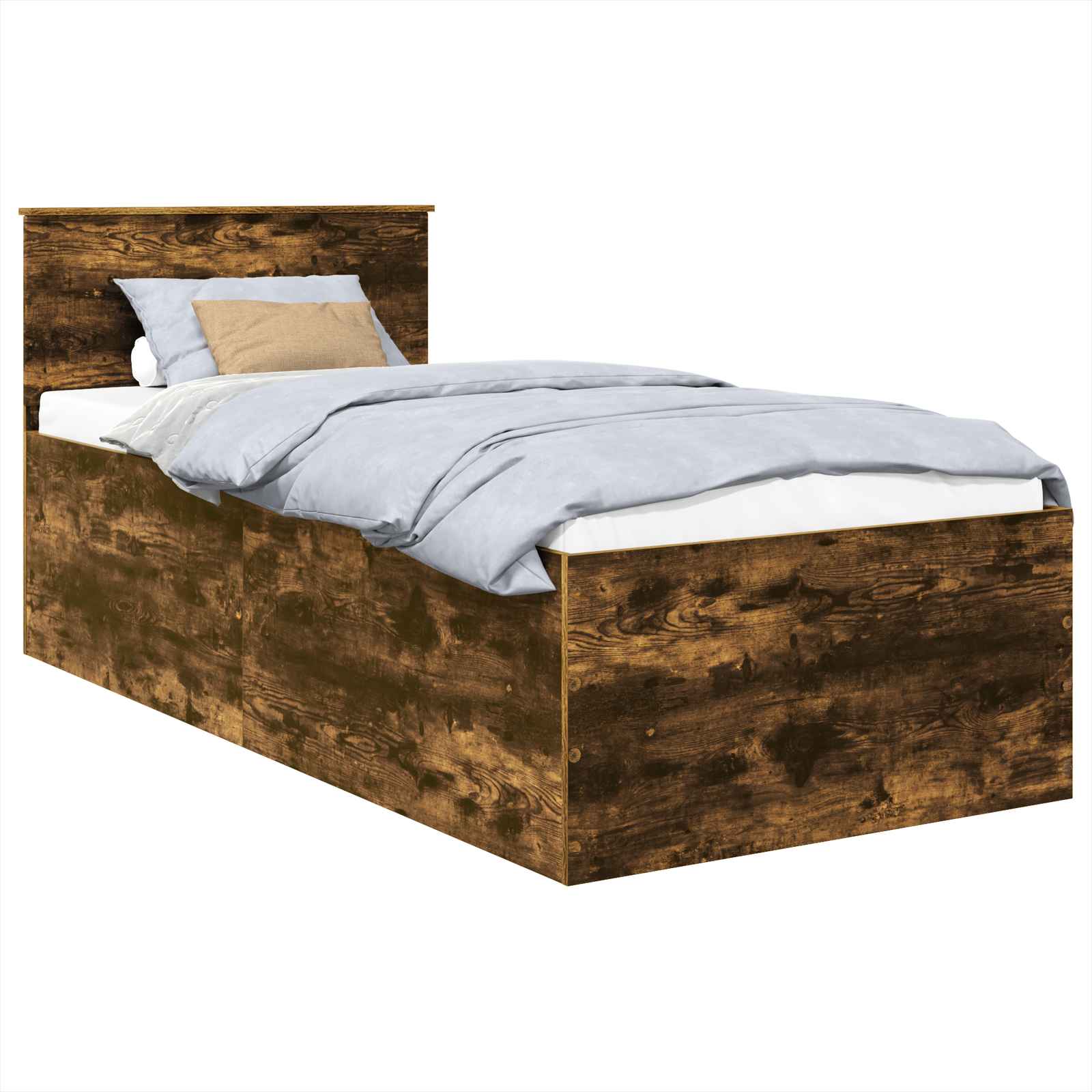 Bedframe met hoofdeinde Gerookt eiken 75 x 190 cm Bewerkt hout is nu te koop bij PeponiXL, paradijselijk wonen!