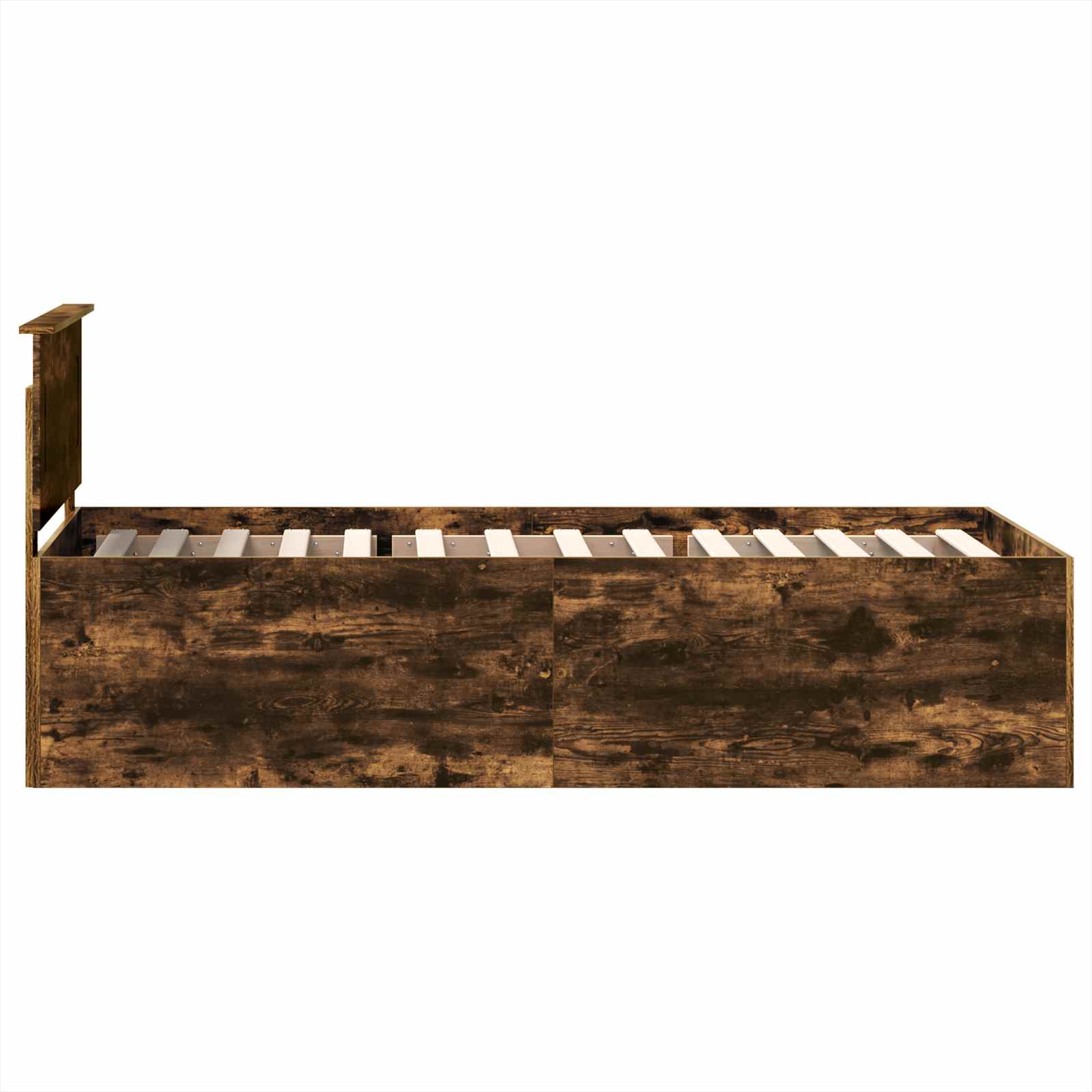 Bedframe met hoofdeinde Gerookt eiken 75 x 190 cm Bewerkt hout is nu te koop bij PeponiXL, paradijselijk wonen!