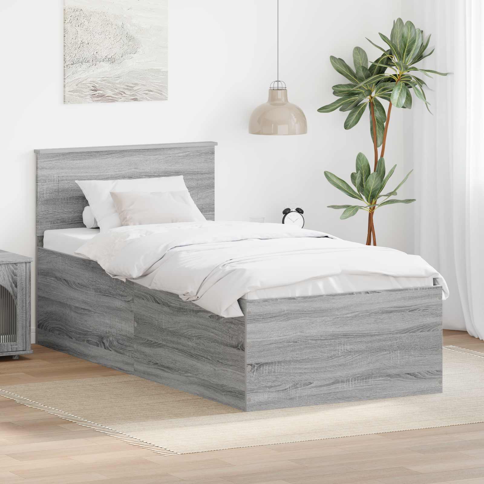 Bedframe met hoofdeinde Grijs Sonoma 75 x 190 cm Bewerkt hout is nu te koop bij PeponiXL, paradijselijk wonen!