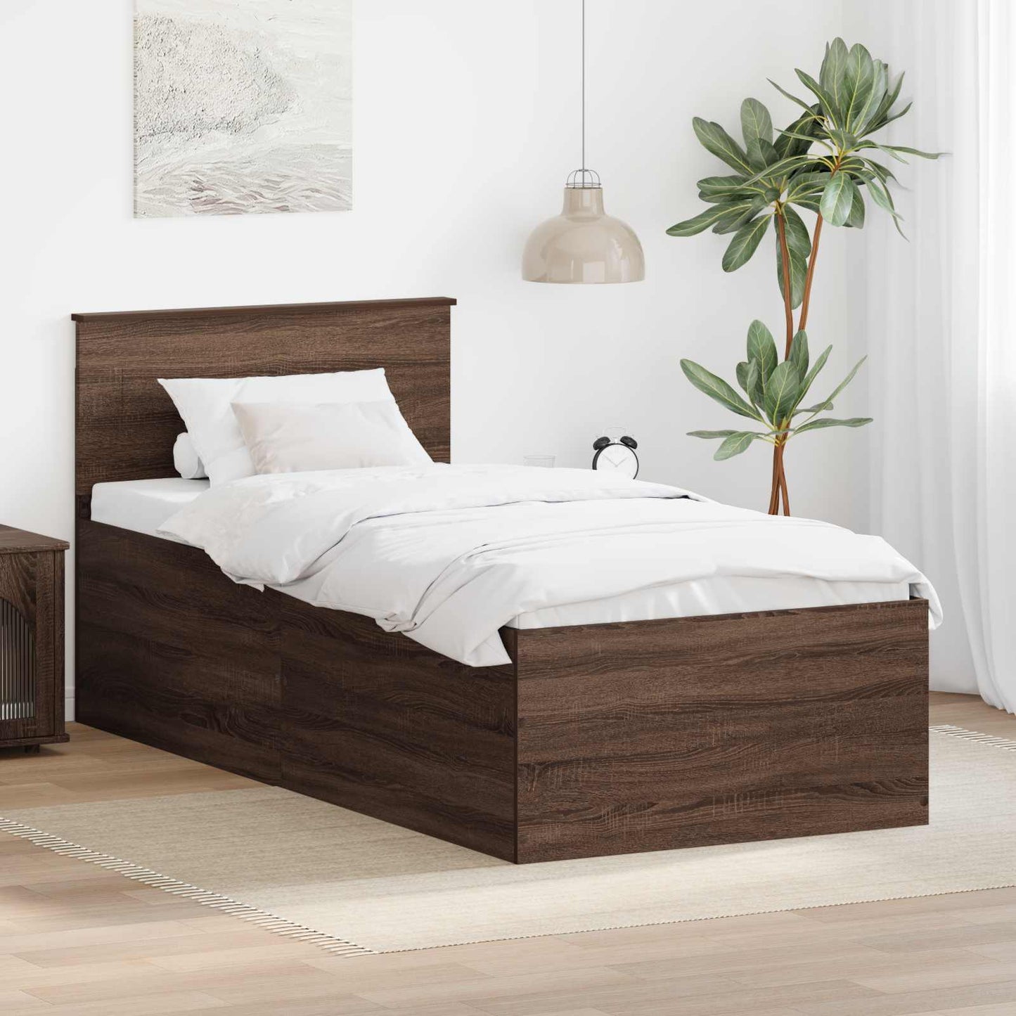 Bedframe met hoofdeinde Bruin Eiken 75 x 190 cm Bewerkt hout is nu te koop bij PeponiXL, paradijselijk wonen!