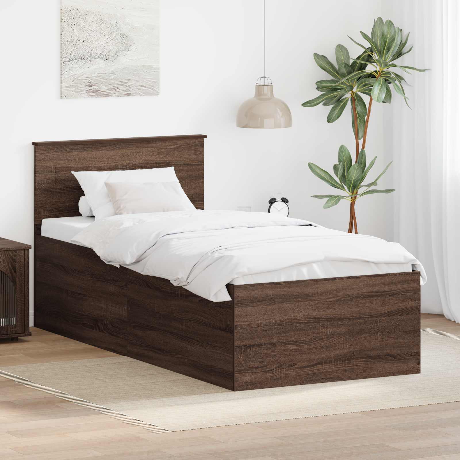 Bedframe met hoofdeinde Bruin Eiken 75 x 190 cm Bewerkt hout is nu te koop bij PeponiXL, paradijselijk wonen!