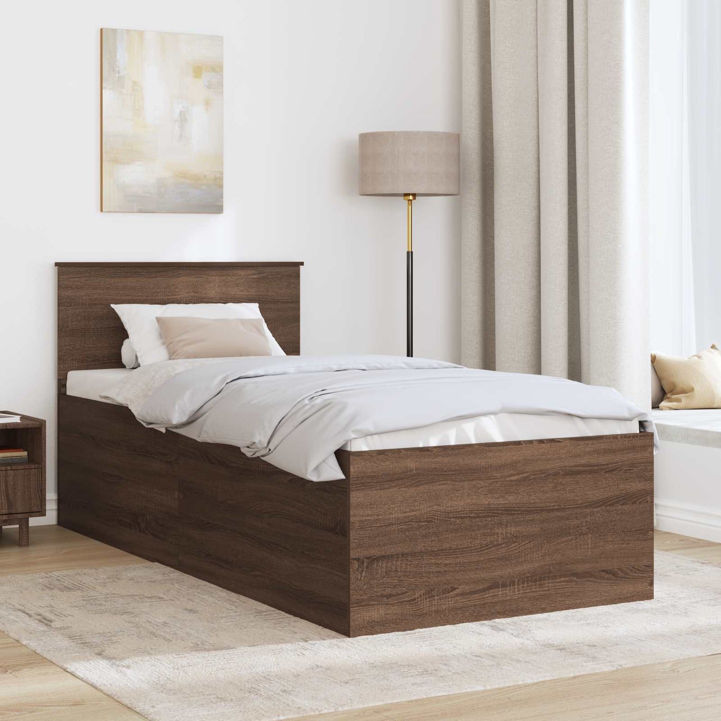 Bedframe met hoofdeinde Bruin Eiken 75 x 190 cm Bewerkt hout is nu te koop bij PeponiXL, paradijselijk wonen!