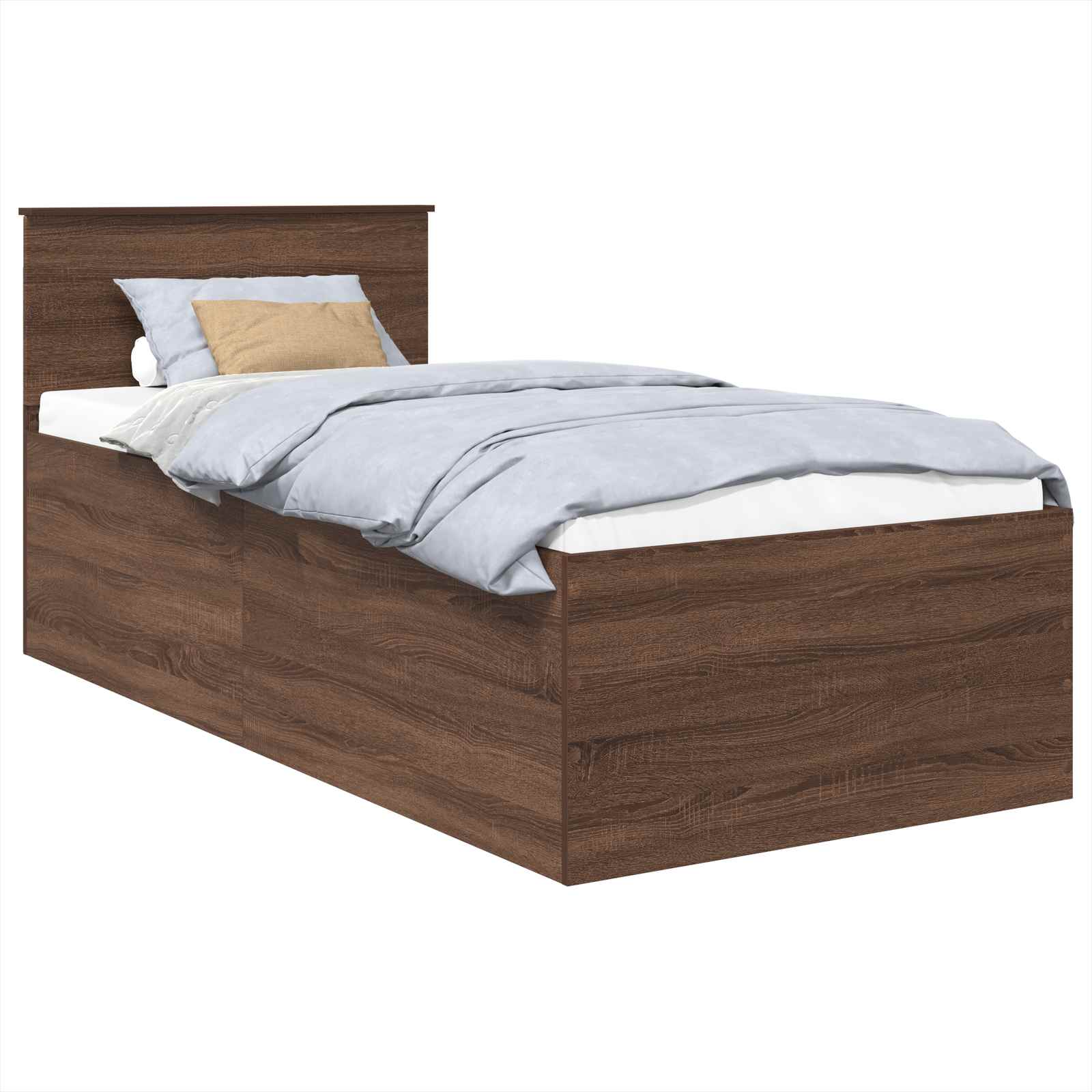 Bedframe met hoofdeinde Bruin Eiken 75 x 190 cm Bewerkt hout is nu te koop bij PeponiXL, paradijselijk wonen!