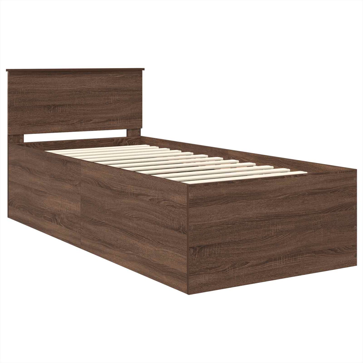 Bedframe met hoofdeinde Bruin Eiken 75 x 190 cm Bewerkt hout is nu te koop bij PeponiXL, paradijselijk wonen!