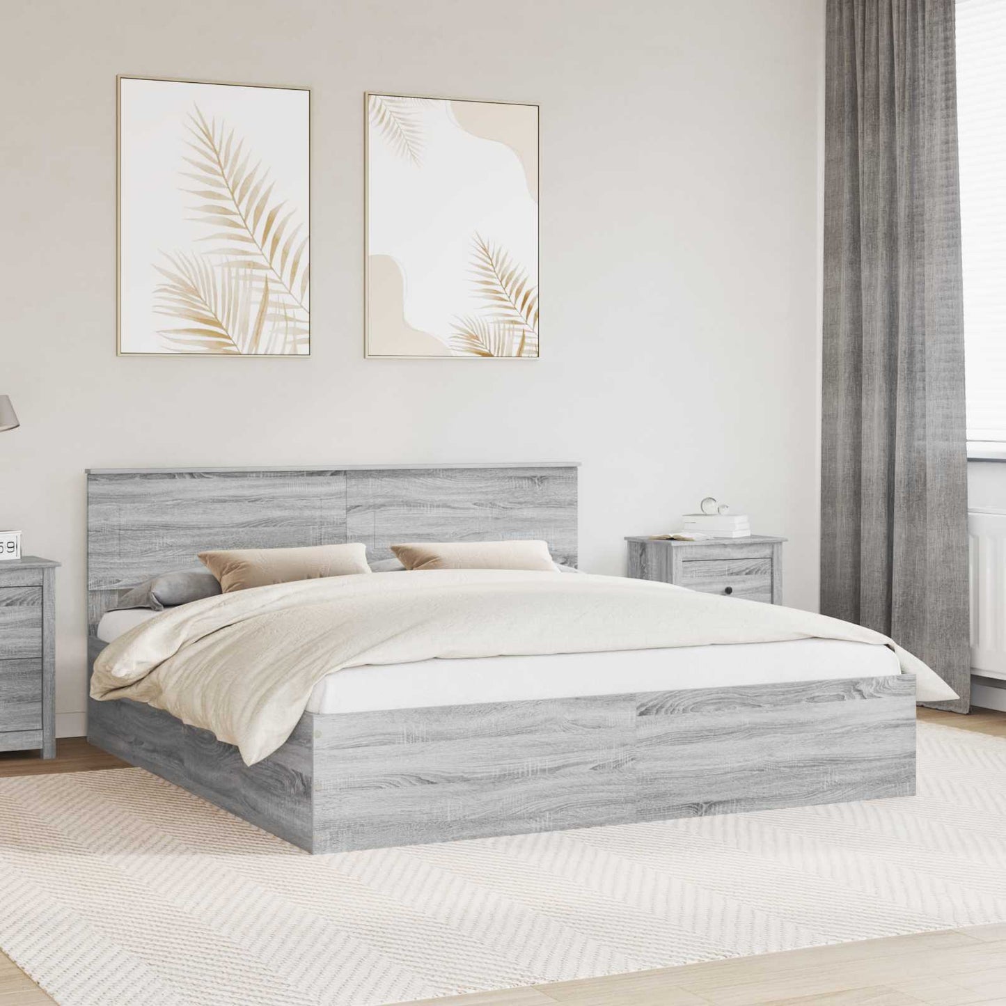 Bedframe met hoofdeinde Grijs Sonoma 200 x 200 cm Bewerkt hout is nu te koop bij PeponiXL, paradijselijk wonen!