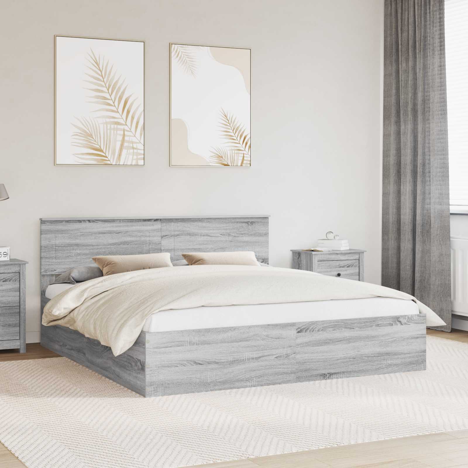 Bedframe met hoofdeinde Grijs Sonoma 200 x 200 cm Bewerkt hout is nu te koop bij PeponiXL, paradijselijk wonen!