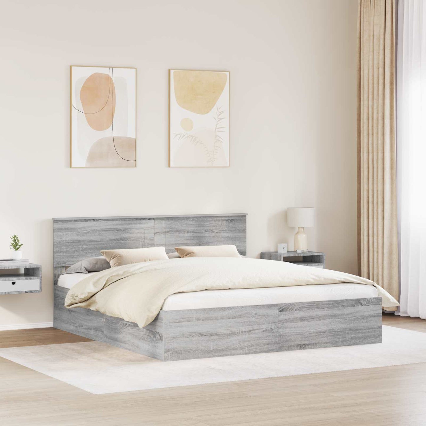 Bedframe met hoofdeinde Grijs Sonoma 200 x 200 cm Bewerkt hout is nu te koop bij PeponiXL, paradijselijk wonen!