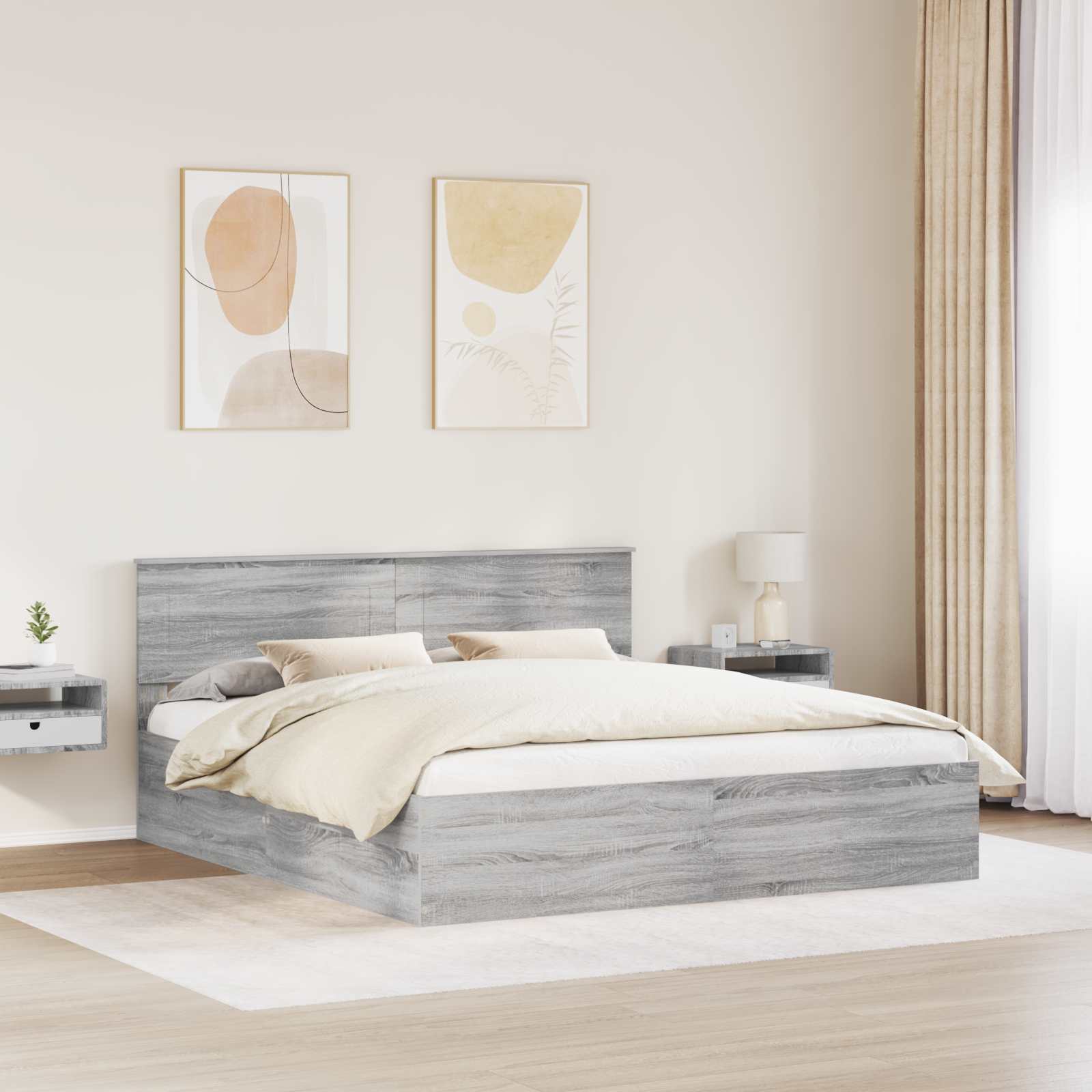 Bedframe met hoofdeinde Grijs Sonoma 200 x 200 cm Bewerkt hout is nu te koop bij PeponiXL, paradijselijk wonen!