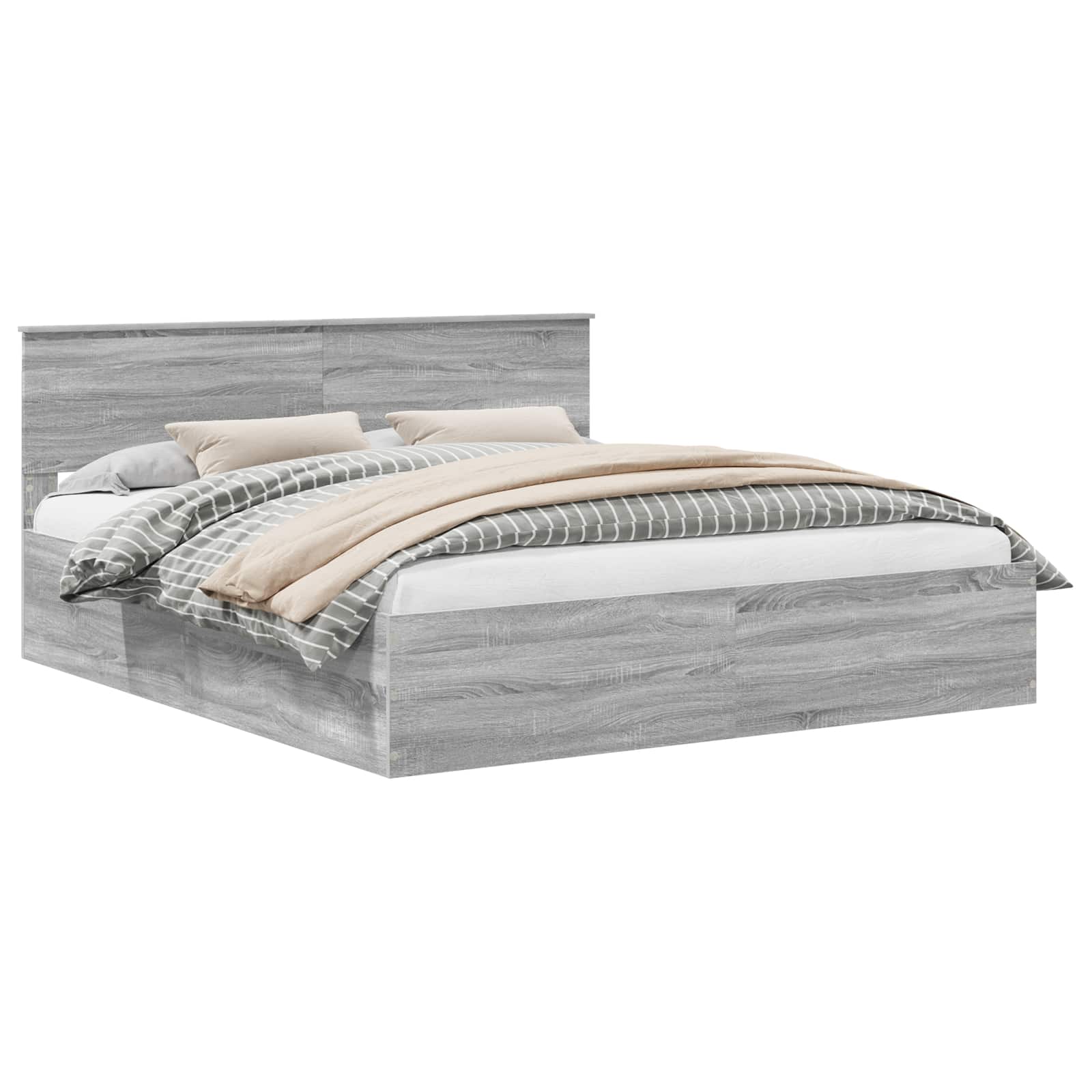 Bedframe met hoofdeinde Grijs Sonoma 200 x 200 cm Bewerkt hout is nu te koop bij PeponiXL, paradijselijk wonen!