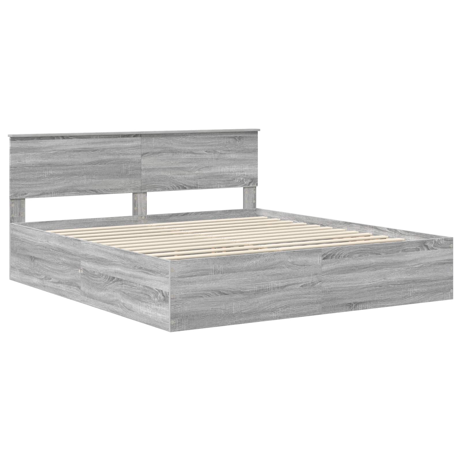 Bedframe met hoofdeinde Grijs Sonoma 200 x 200 cm Bewerkt hout is nu te koop bij PeponiXL, paradijselijk wonen!