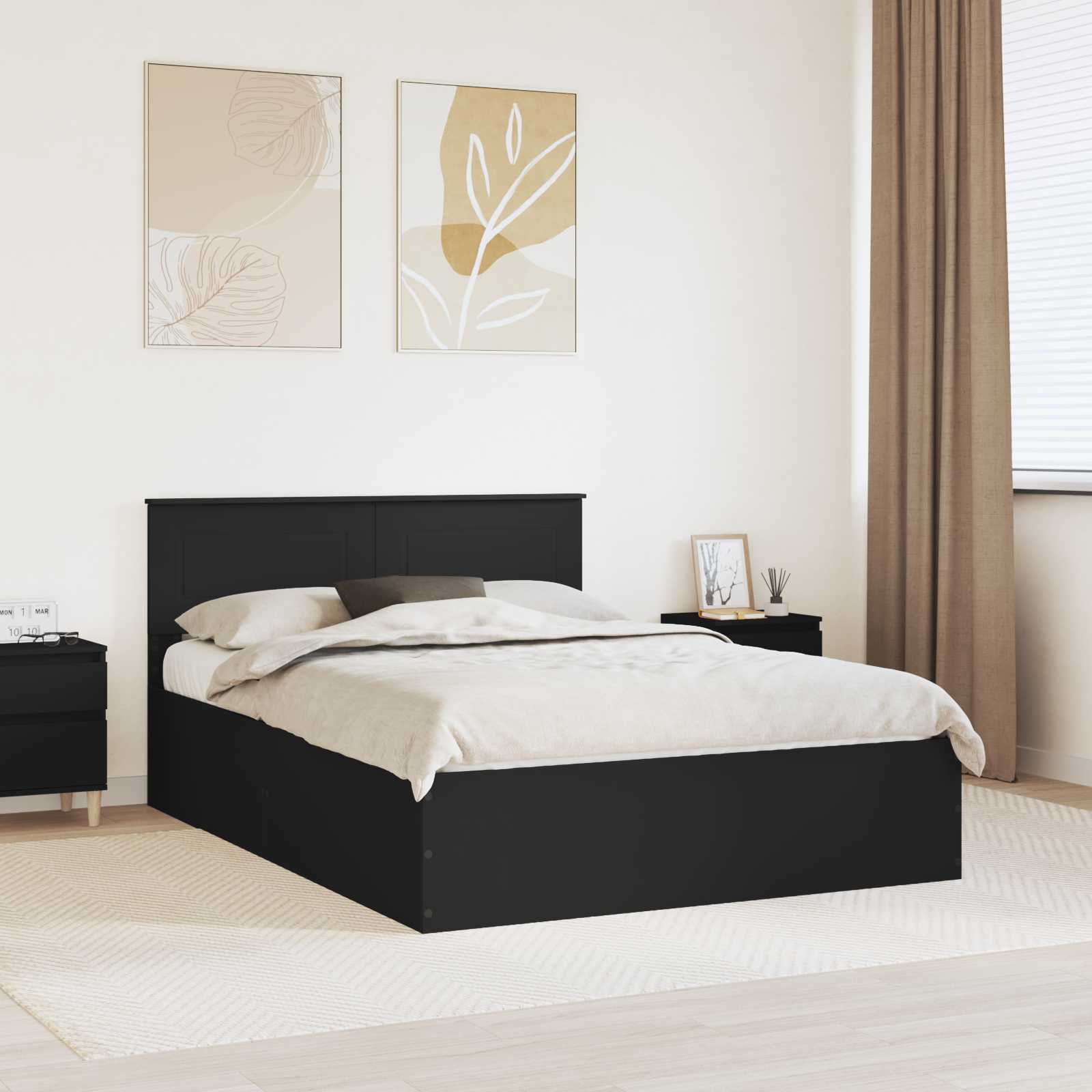 Bedframe met hoofdeinde Zwart 150 x 200 cm Bewerkt hout is nu te koop bij PeponiXL, paradijselijk wonen!