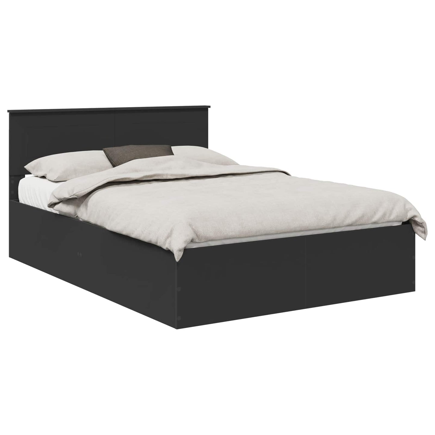 Bedframe met hoofdeinde Zwart 150 x 200 cm Bewerkt hout is nu te koop bij PeponiXL, paradijselijk wonen!