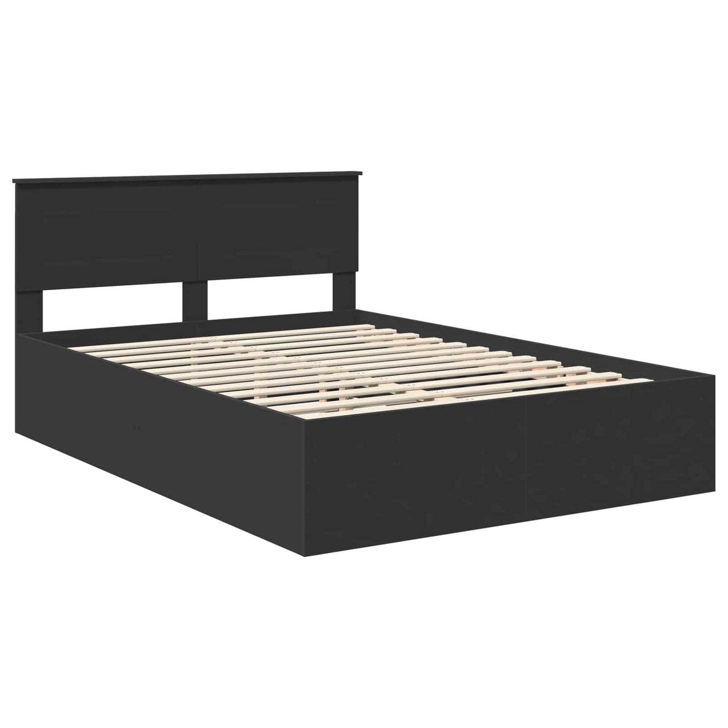 Bedframe met hoofdeinde Zwart 150 x 200 cm Bewerkt hout is nu te koop bij PeponiXL, paradijselijk wonen!