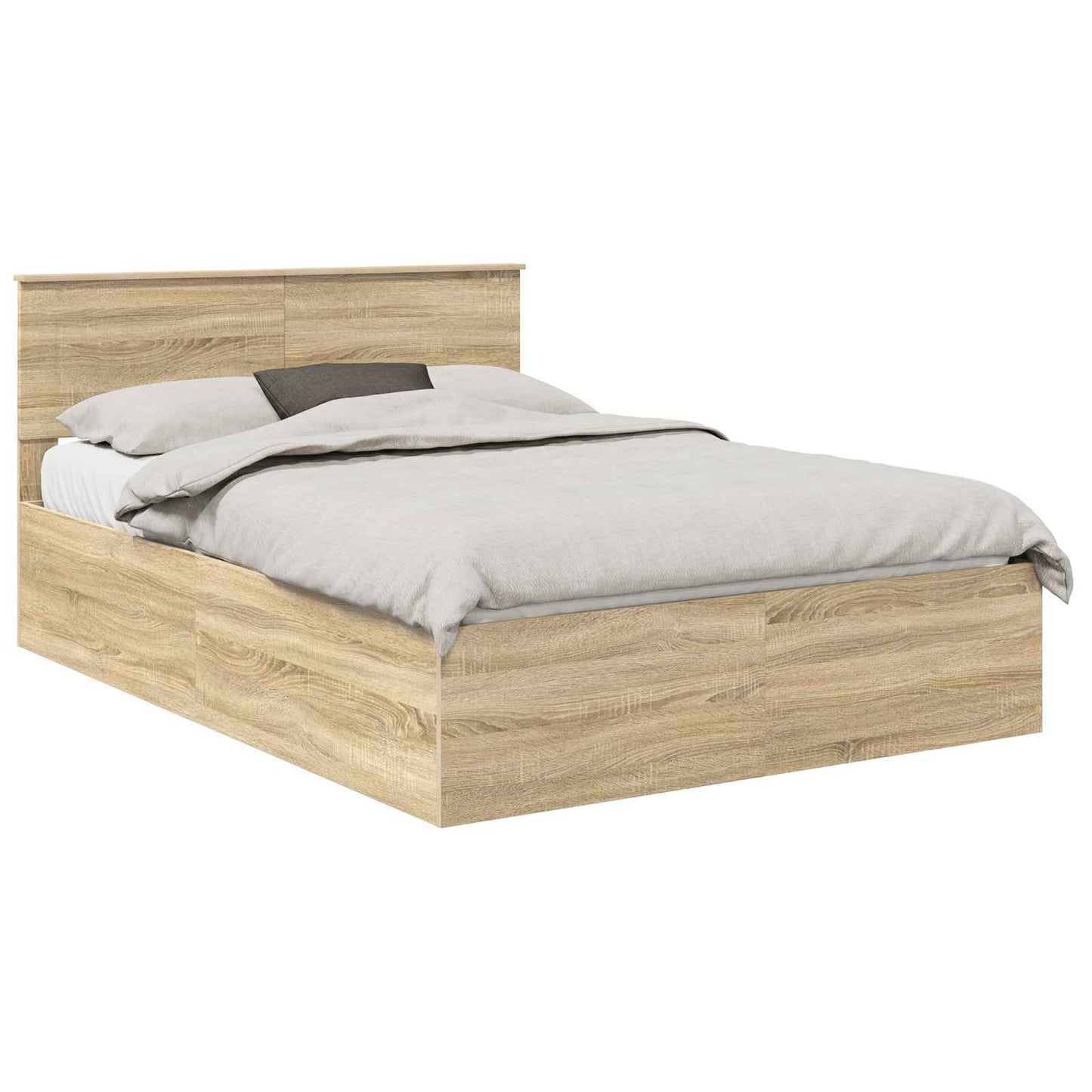 Bedframe met hoofdeinde Sonoma Eiken 150 x 200 cm Bewerkt hout is nu te koop bij PeponiXL, paradijselijk wonen!